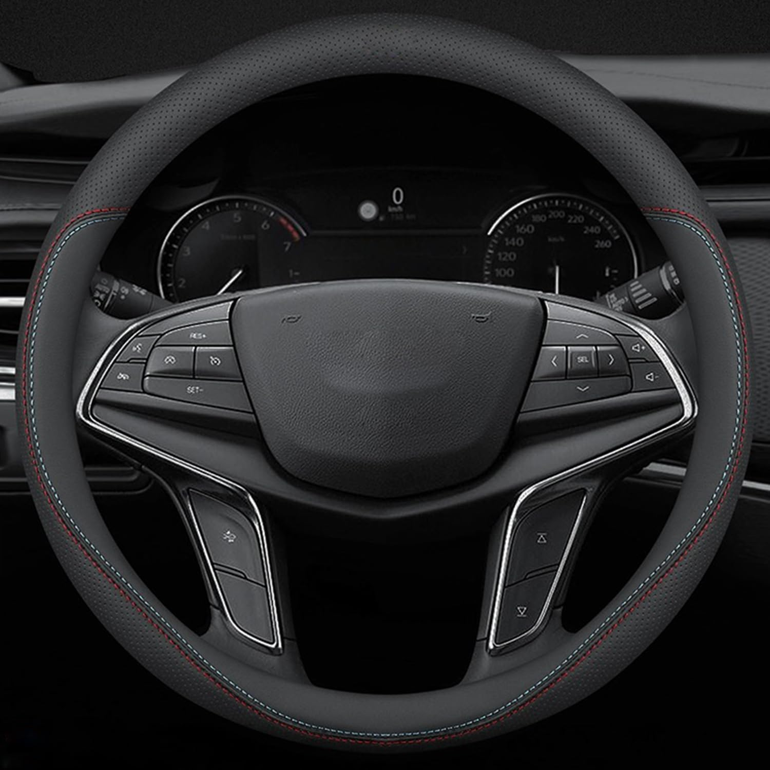 Car Steering Wheel Cover Compatible with Toyota RAV4 Camry Highlander 14.5-15 Inches, Ultra-Thin Design Premium Nappa Leather (Black-A)