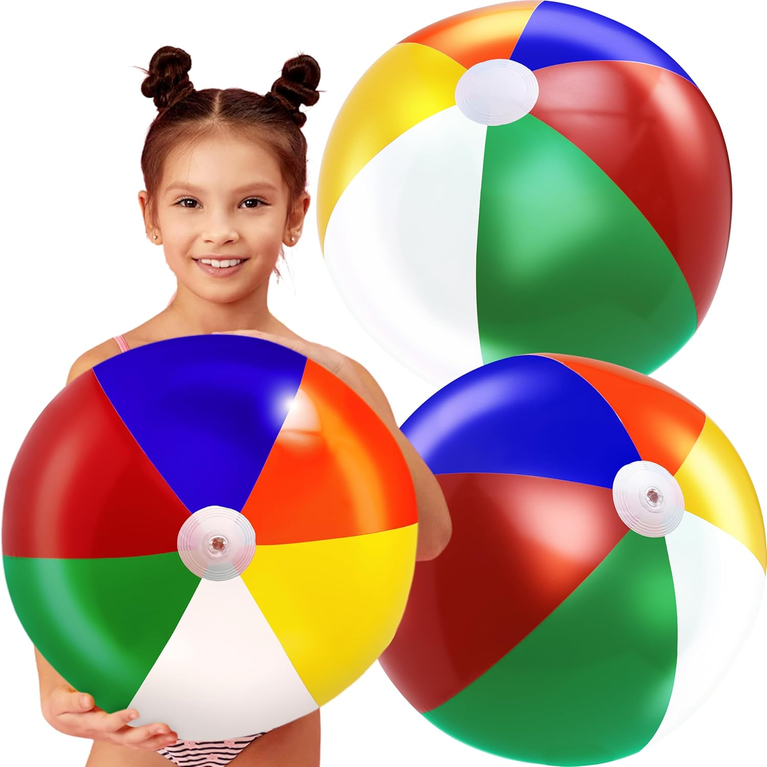 4E'S Novelty Beach Balls [3 Pack] 20" Inflatable Beach Balls for Kids - Pool Games Toys for Kids & Toddlers, Classic Rainbow Color image number 1
