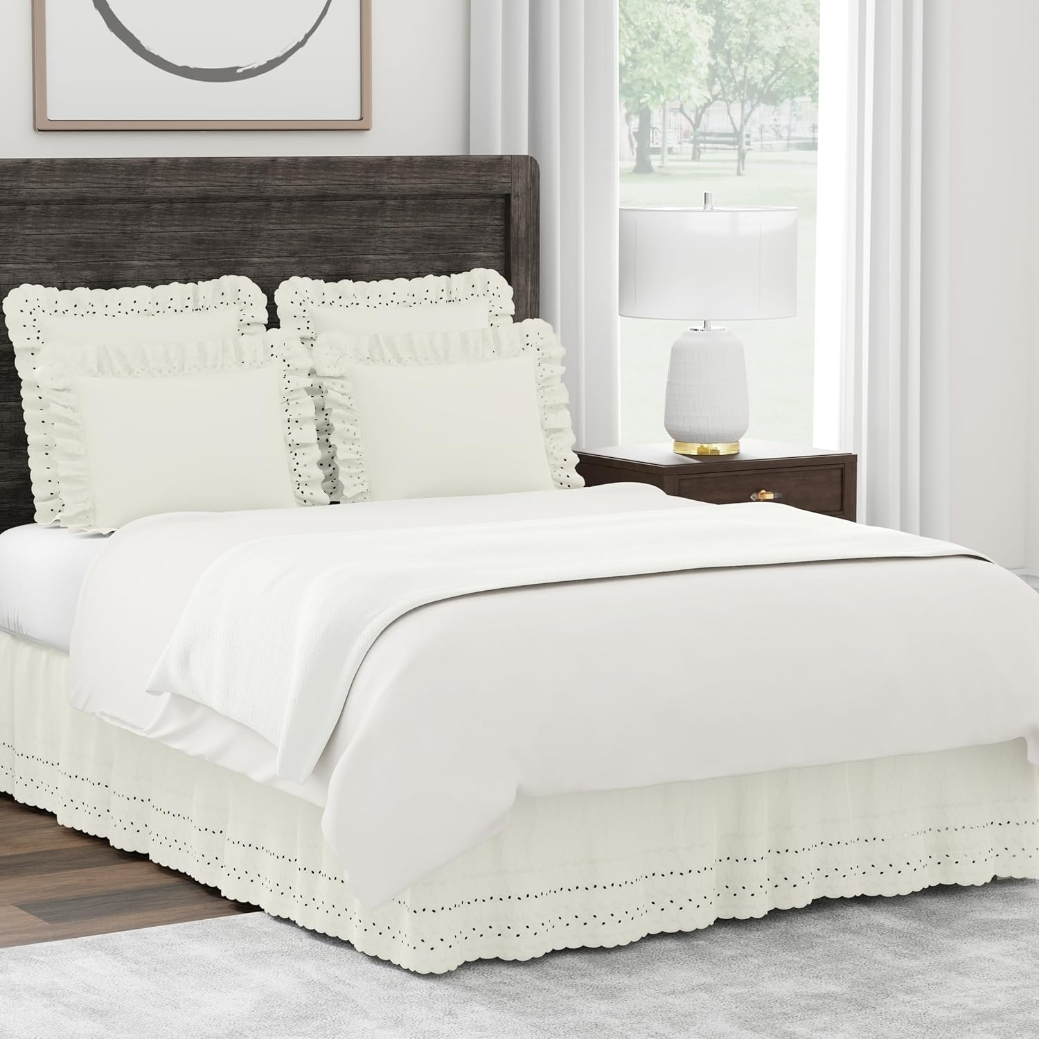 Fresh Ideas Eyelet Ruffled Pillow Sham Euro, Ivory image number 4