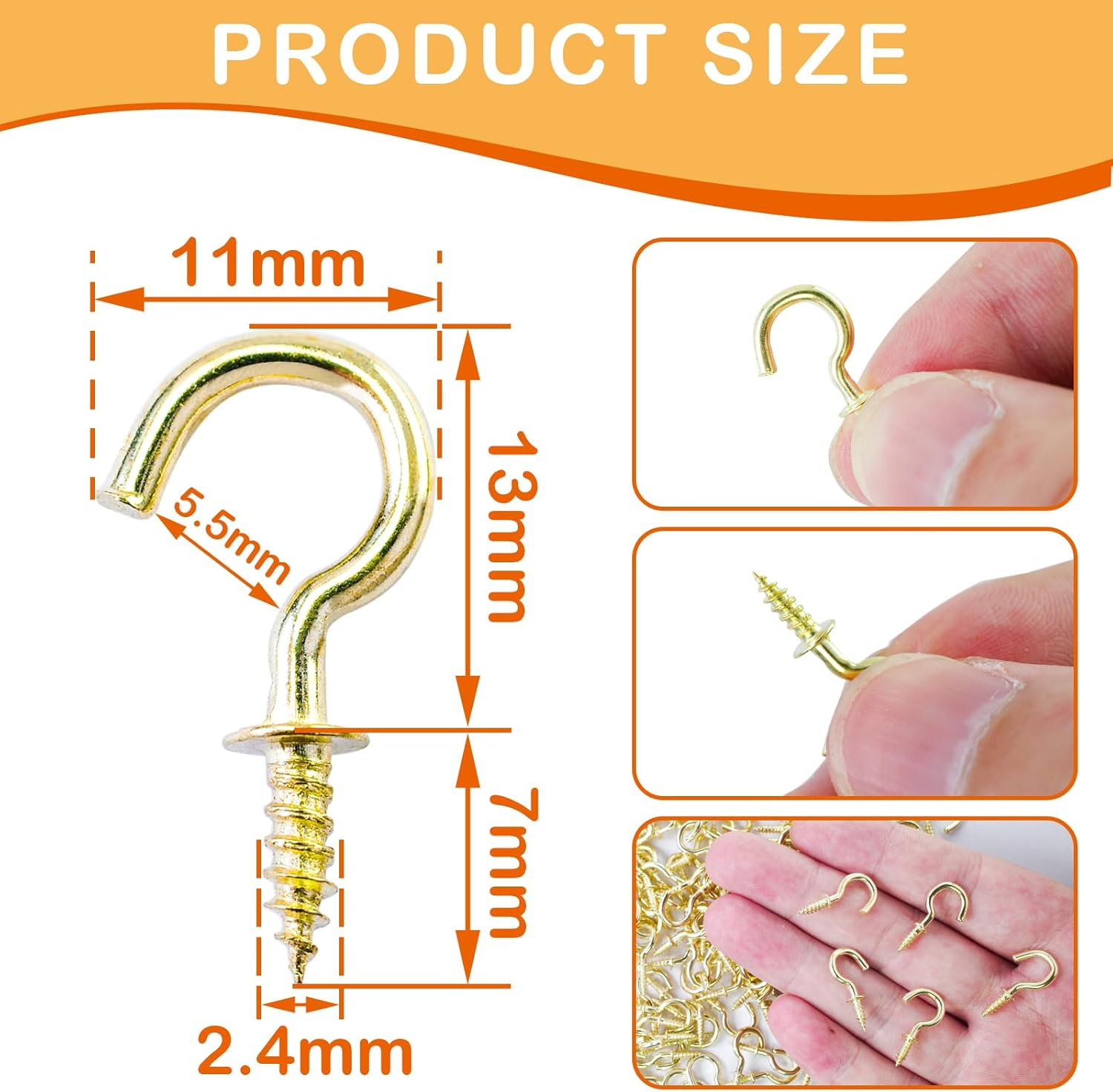 ZFKXGS Pack of 80 Small Screw Hooks Golden 1/2 Inch Hook Screws Set Mini Ceiling Hooks Screw-In Hooks Cup Hooks for Wood Hanging Garden Plants Art Christmas Decorations Keys with Box image number 4