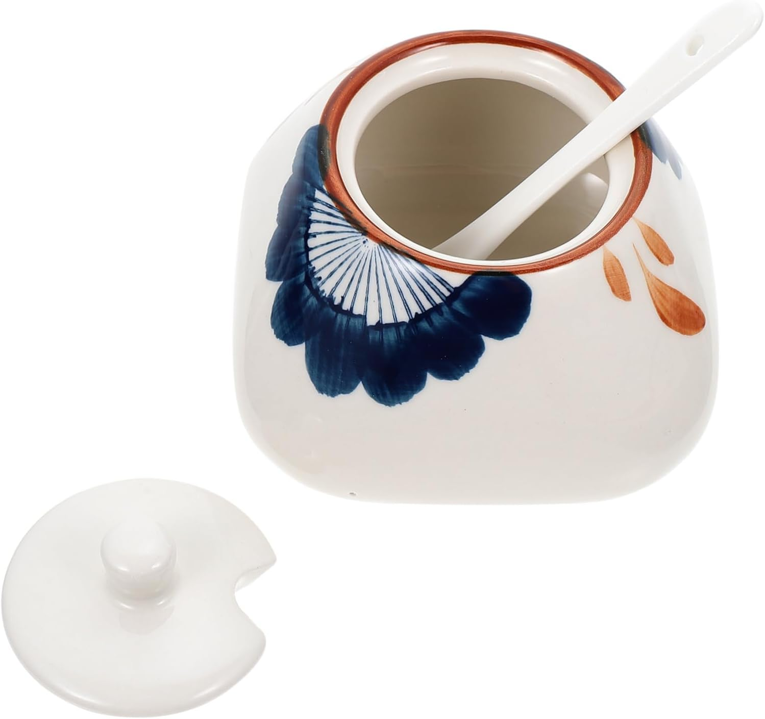 GRIRIW Ceramic Storage Jar with Spoon 300Ml Japanese Style Porcelain Sauce Canister Orchid Pattern Kitchen Condiment Container for Home Cooking image number 5