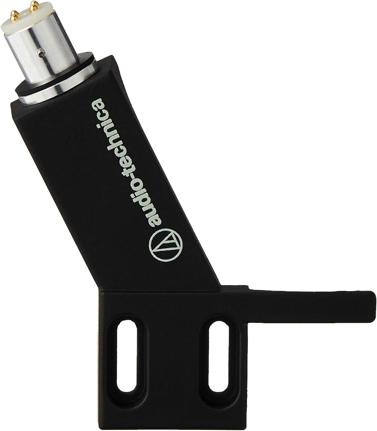 Audio Technica AT-HS4BK Universal Headshell with Finger Lift 1/2" Mount for 4-Pin Tonearms Aluminum Includes Mounting Screws (Angled for Strait Tonearms) (Black)