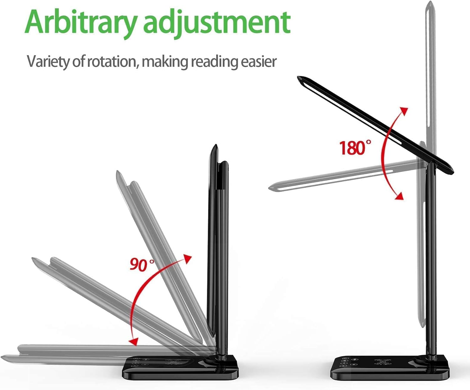 Vortex D10-BLACK LED Desk Lamp, Eye-Caring Table Lamps, Office or Study Lamp with USB Charging Port, Black, 7W, Wireless Output Power 10W, Foldable, 3 Colors Temperature Options(Black) image number 2
