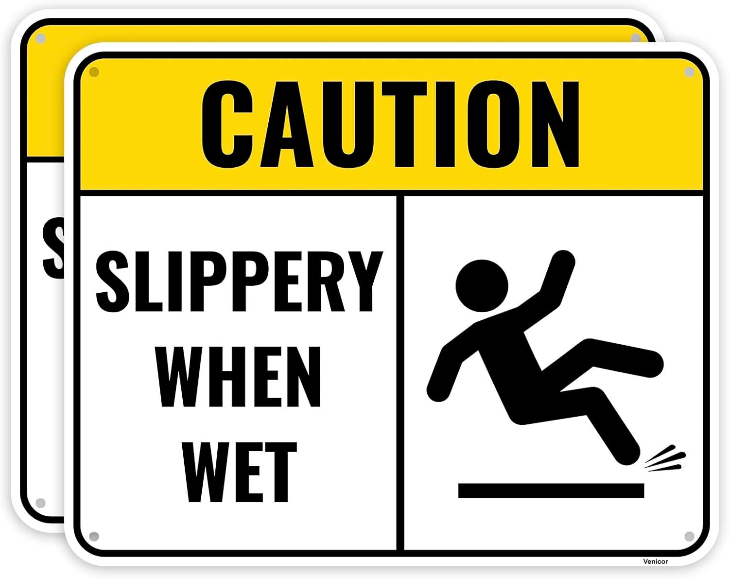 2PC Slippery When Wet Sign, 10 X 7 Inches - Aluminum - Caution Wet Floor Sign 2 Pack image number 2
