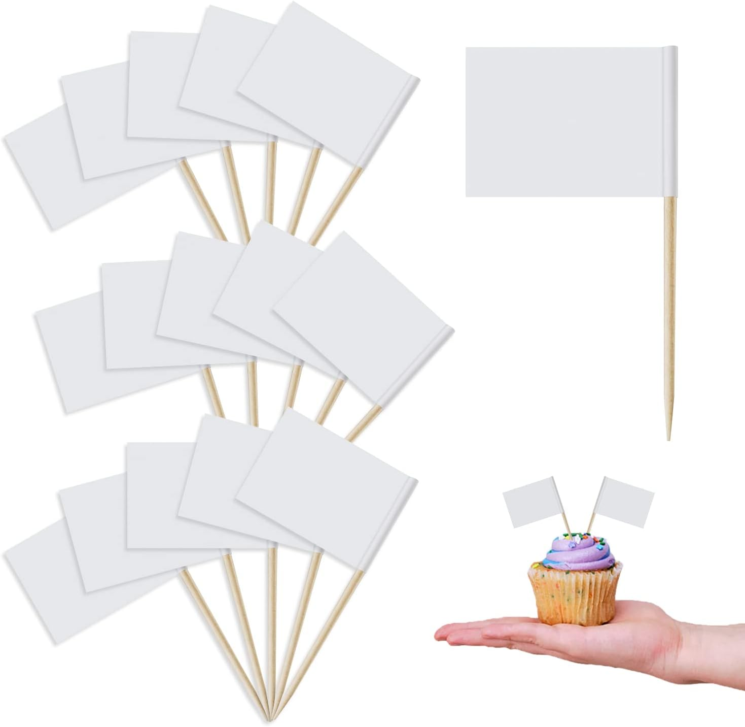 200Pcs Kraft Toothpick Flags, White Mini Food Labels Flags for Party Food, Cupcake Decoration, Cheese Label, Fruit Salad image number 1