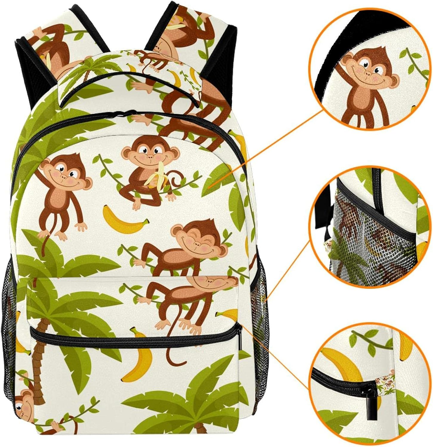 Monkey on Palm Tree Backpack Students Shoulder Bags Travel Bag College School Tote Backpacks image number 4