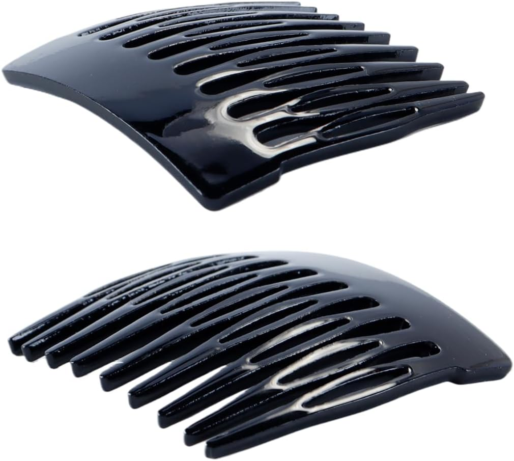 Hoite 4Pcs Black Small French Side Comb Slide Hair Clips Decorative Bun Holders Strong Hair Styling Accessories for Women Acrylic