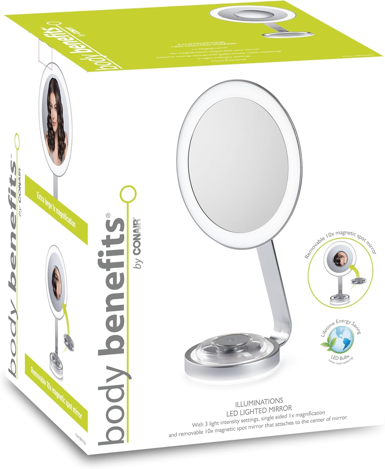 Conair Illuminations LED Lighted Vanity Mirror &ndash; Silver, 3 Light Settings with Night Light, 10X Removable Spot Mirror, Adjustable Multi-Angle Design image number 5