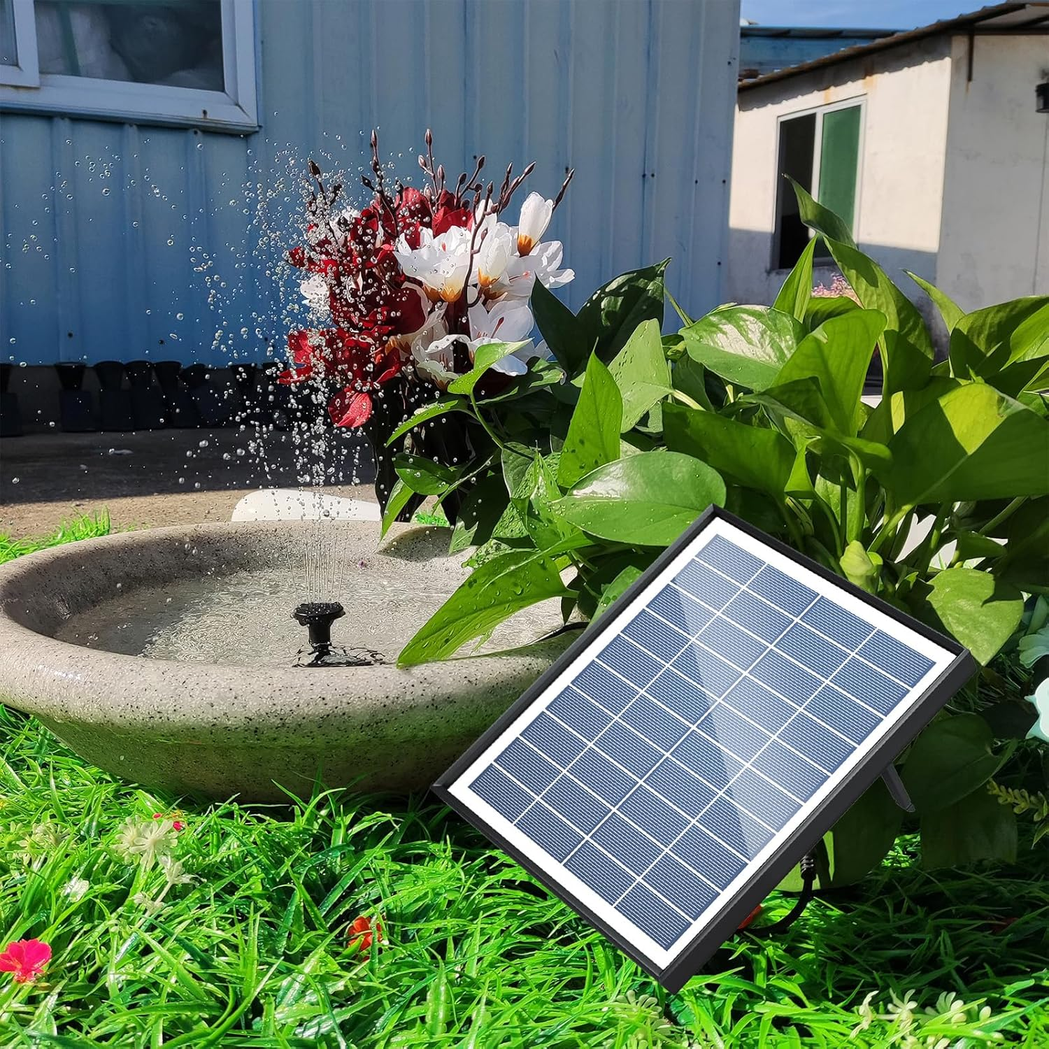 6.5W Solar Fountain Pump 200L/H Flow E Small Pond Pump Dc Brus Solar Powered Fountain Pump with 8 Nozzles 6 Modes for Bird Bath/Pond/Garden/Backyard/Landscape Black image number 3