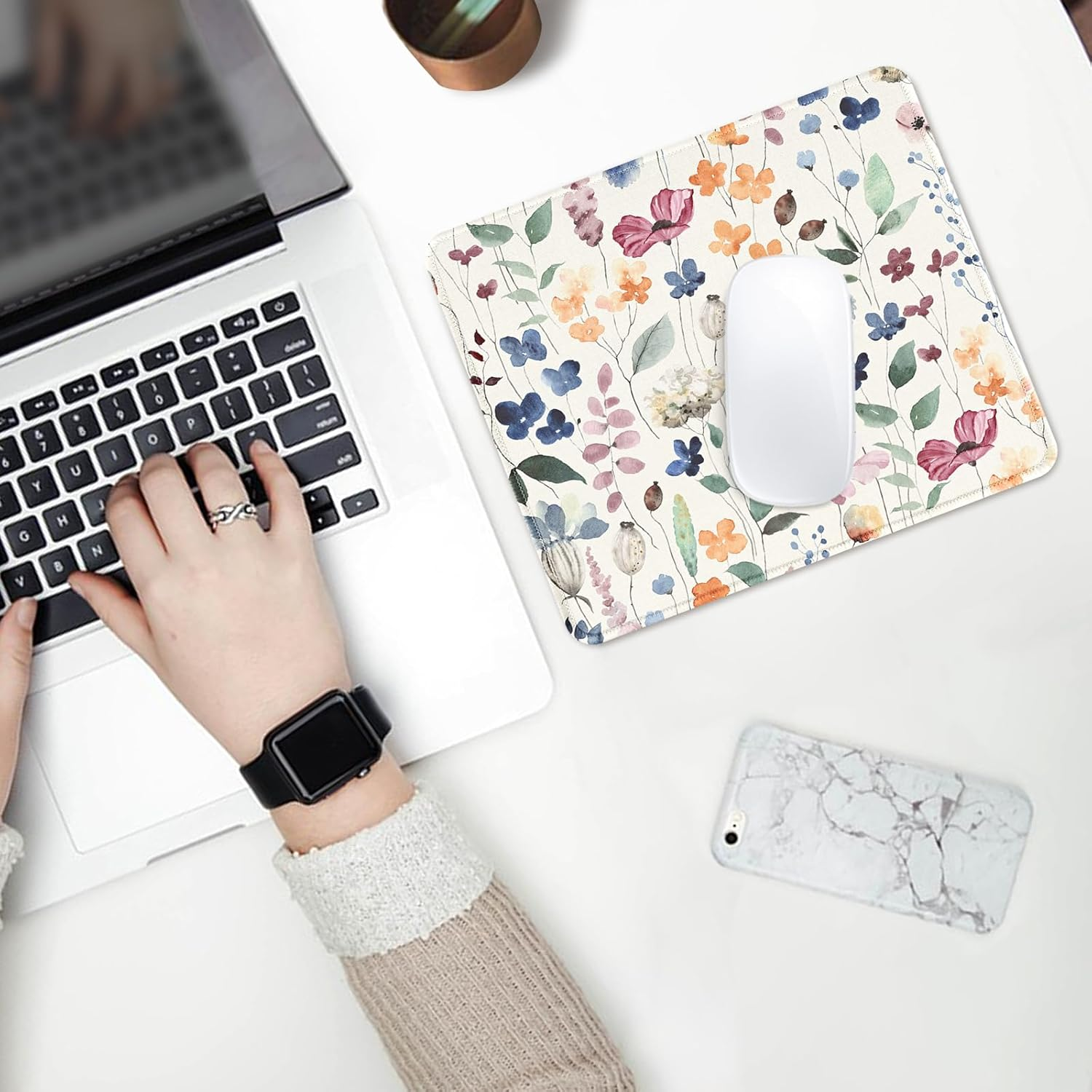 Ksriylm Mouse Pad,Cute Colorful Flowers Mouse Pad,Mouse Mat Square Waterproof Mouse Pad Non-Slip Rubber Base Mouse Pads for Office Laptop, 9.5"X7.8"X0.12" Inch image number 3