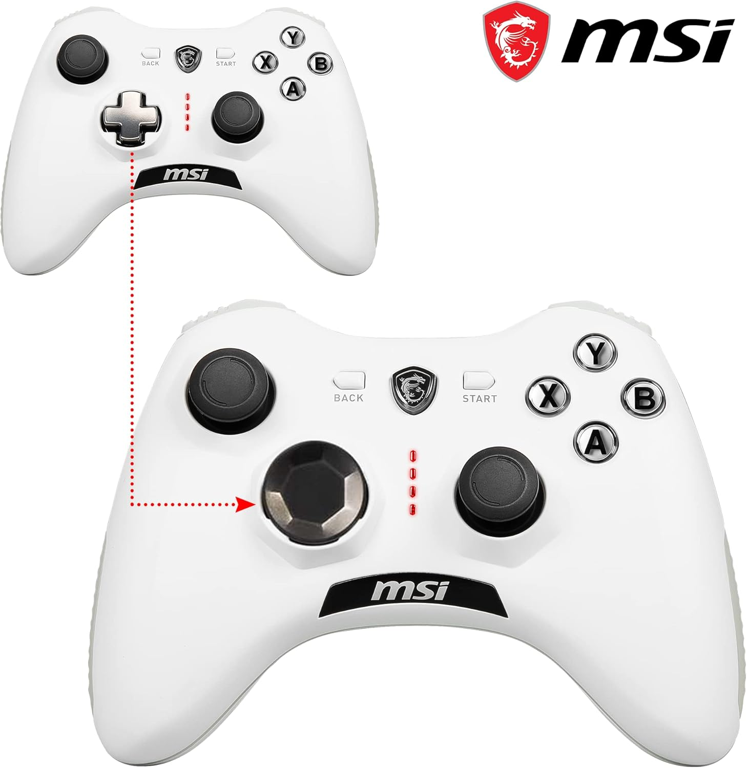 MSI FORCE GC20 V2 WHITE Wired PC Gamepad Controller - Interchangeable D-Pad Covers, Dual Vibration Motors, USB 2.0 - Wired image number 1