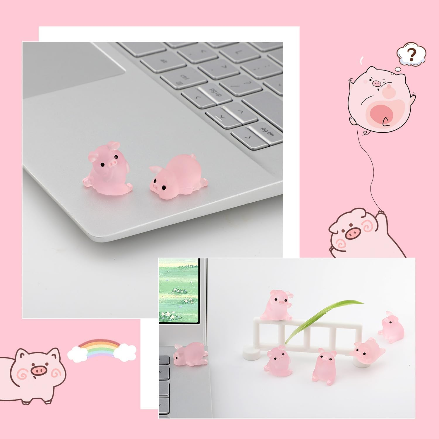 CARFIB Car Dashboard Decoration Pink Piggy Cute Girly Car Interior Rearview Mirror Accessories Office Home Desktop Funny Gifts for Women 2 Sets image number 4