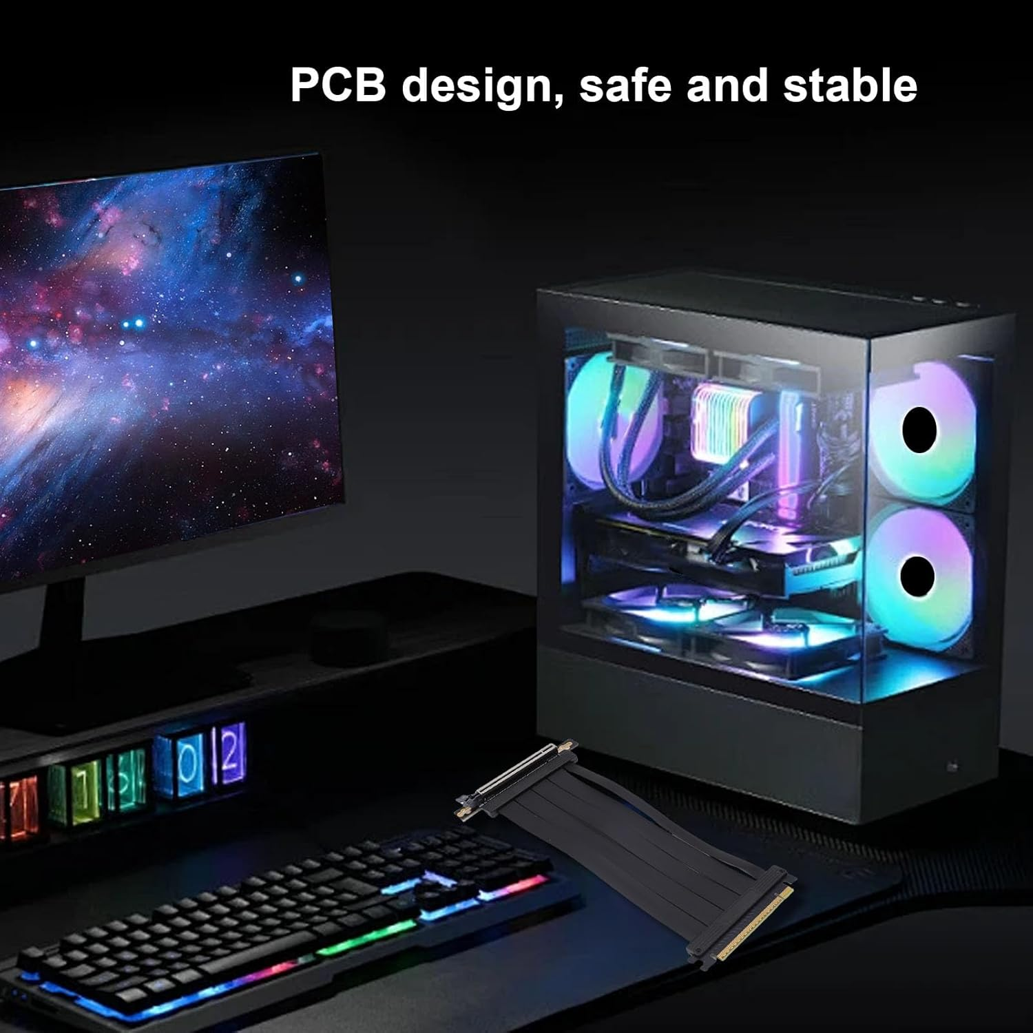 Jectse PCIE 5.0 X16 Extension Cable, 128Gbps High Speed Flexible Extender Card Extension Port 90 Degree Adapter, PCIE 5.0 X16 Graphics Card Extension Cable, 20Cm Black image number 1