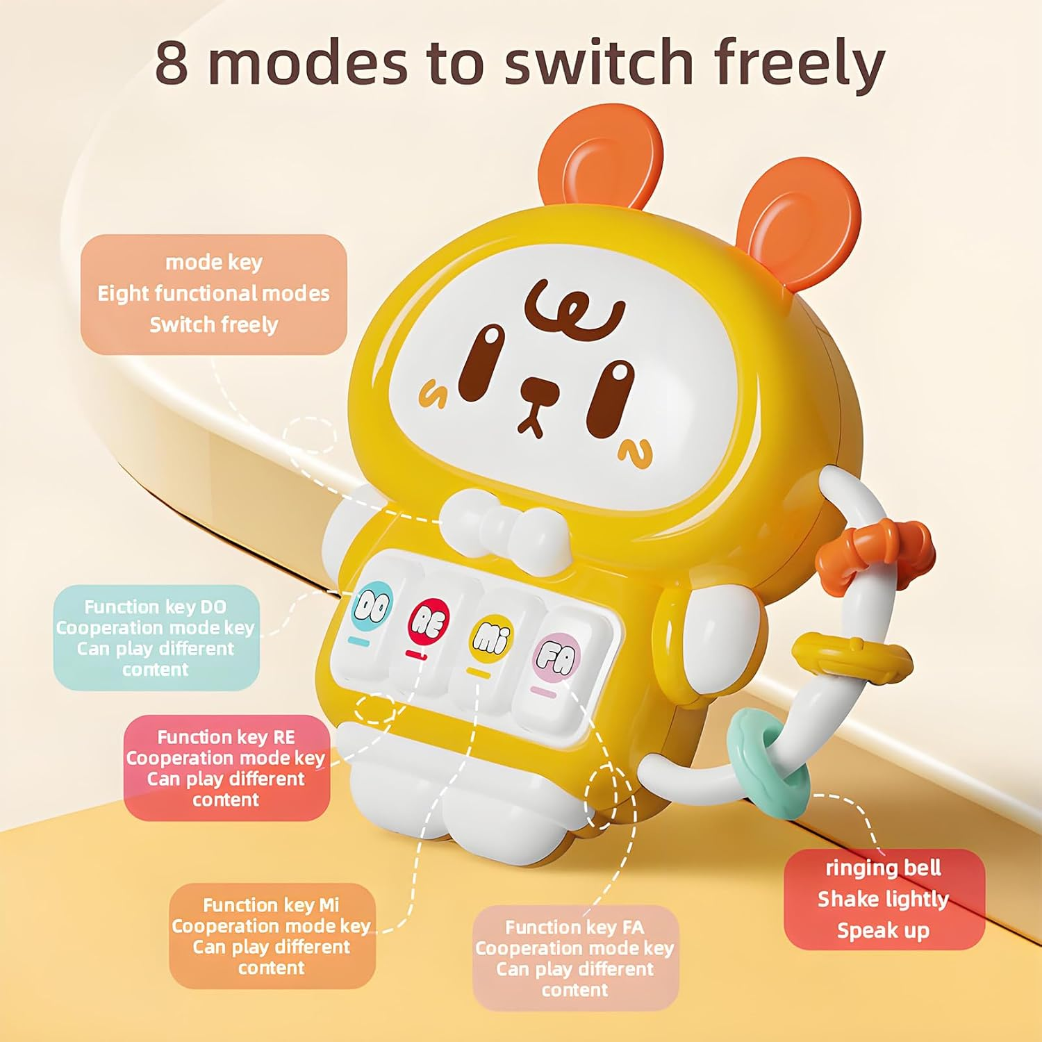 Baby Musical Rattle Toy, Rabbit Light-Up Teether & Sensory Fine Motor Skills Toy 1St Birthday Gift for 18 Month Infant Toddler Boy Girl (Pink) image number 6