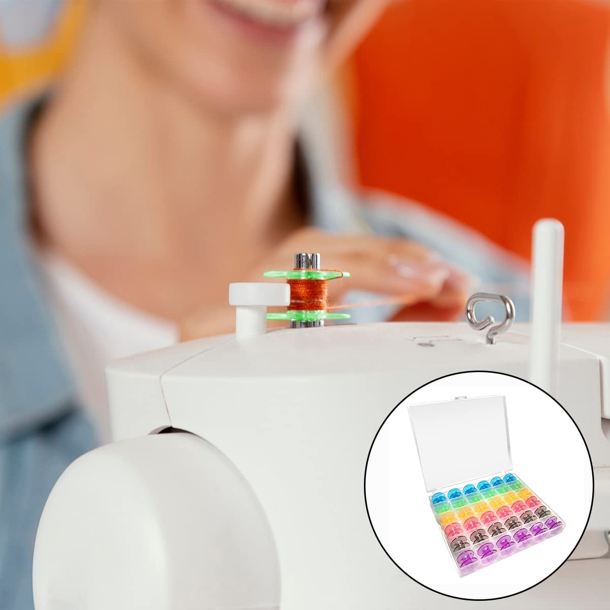 Sewing Machine Bobbins, 36PCS Transparent Sewing Machine Spools with Bobbin Case (Color) image number 2