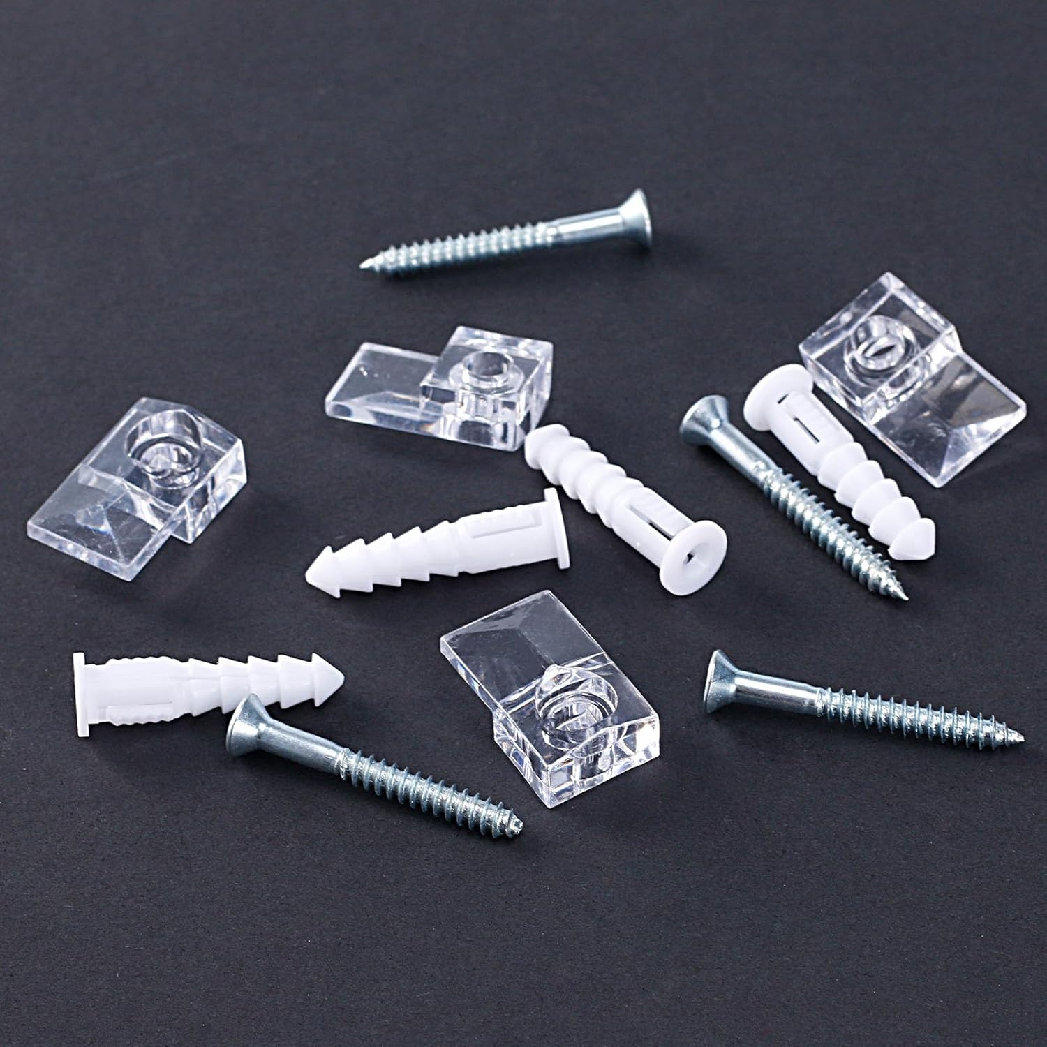 40 Set of Mirror Holder Clips Kit, Glass Retainer Clips Kit, Clear Plastic Mirror Mounting Clips Crystal Mirror Hanging Hardware Frameless Kit for Fixing Mirror Cabinet Door (Clear) image number 2