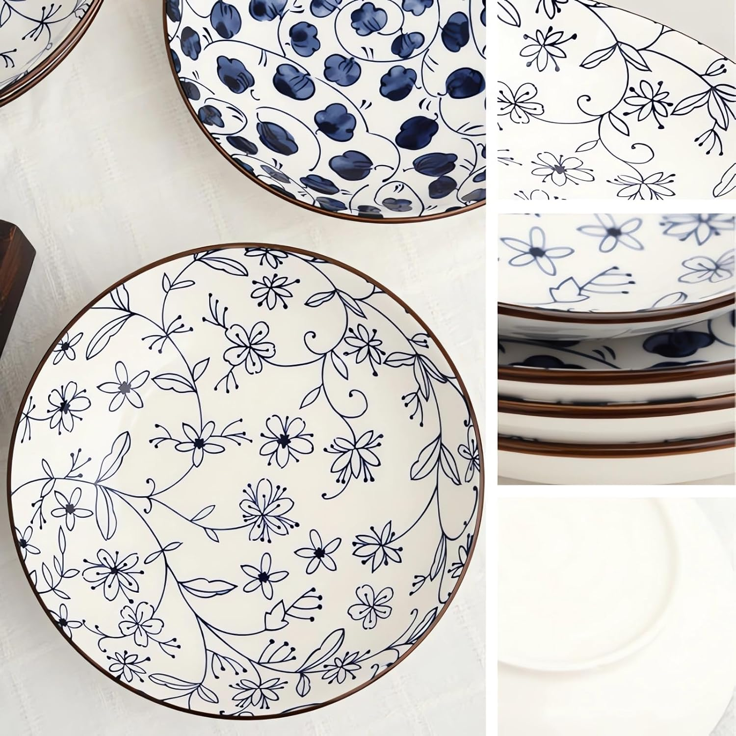 Set of 4 Ceramic Dinner Plates, 8 Inch Ceramic round Plates Kitchen and Home Gathering Ceramic Plate C10 (J Set of 4, 8 Inches) image number 2