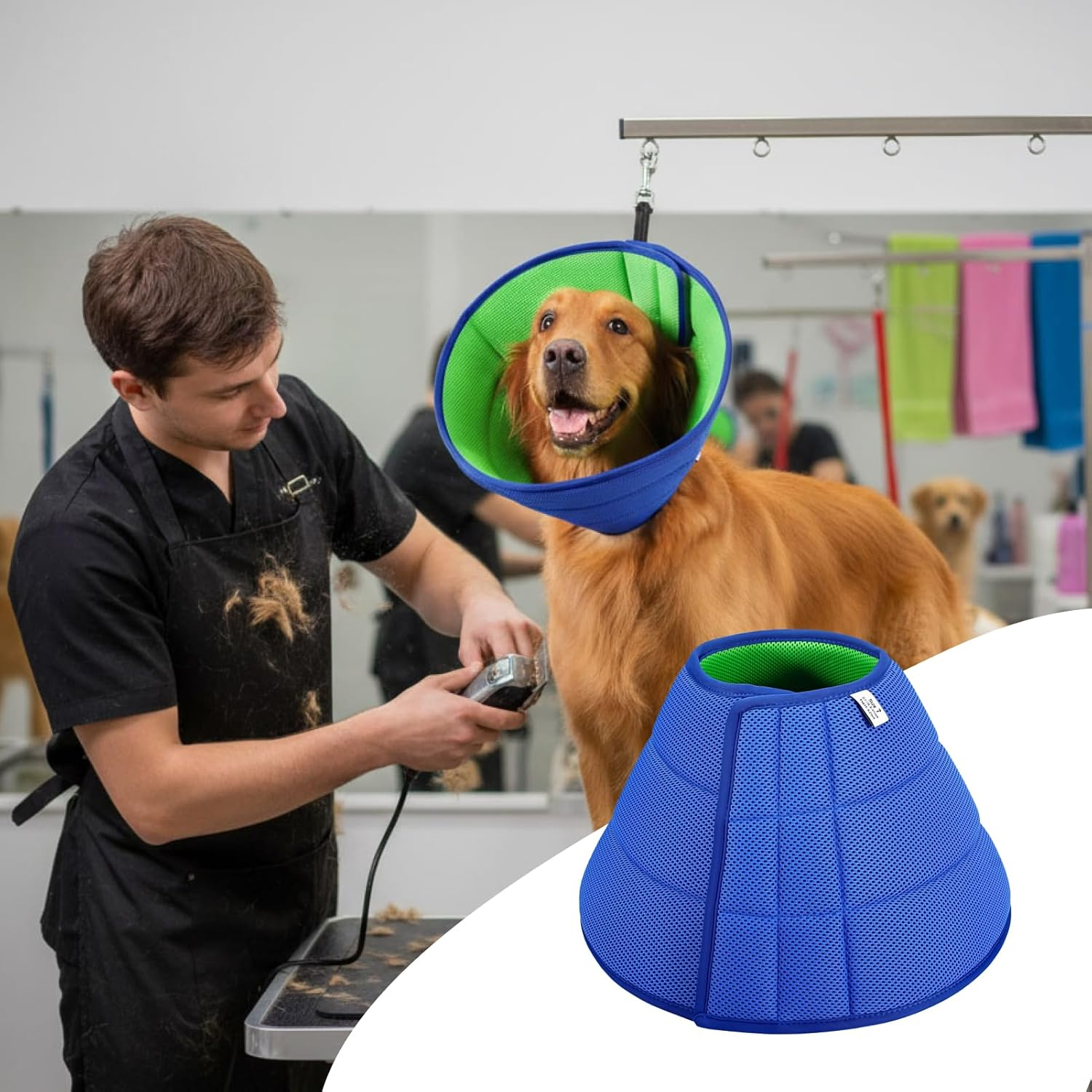 Adjustable Dog Cone Collar for Recovery, Soft for Wound Care, Comfort Fit Inflatable Dog Cone for Long Snout Breeds, Anti-Licking & Anti-Biting Collar, Medium Size (Neck: 11.8-13.8In) image number 3