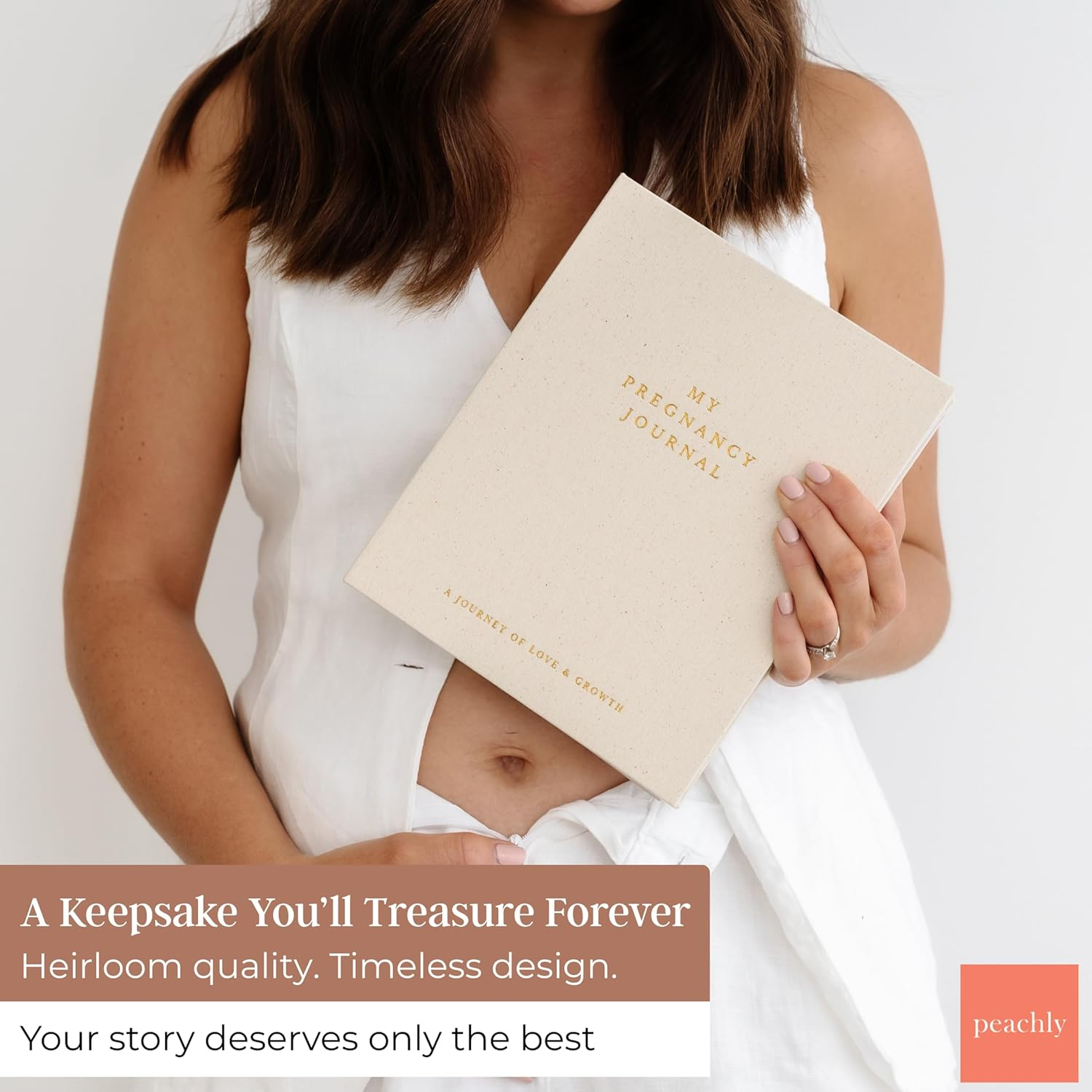 Peachly Pregnancy Journal - Linen Pregnancy Book to Capture Every Milestone - Pregnancy Must Haves - Baby Book Keepsake Pregnancy Journals for First Time Mothers and Experienced Mothers - Beige image number 4