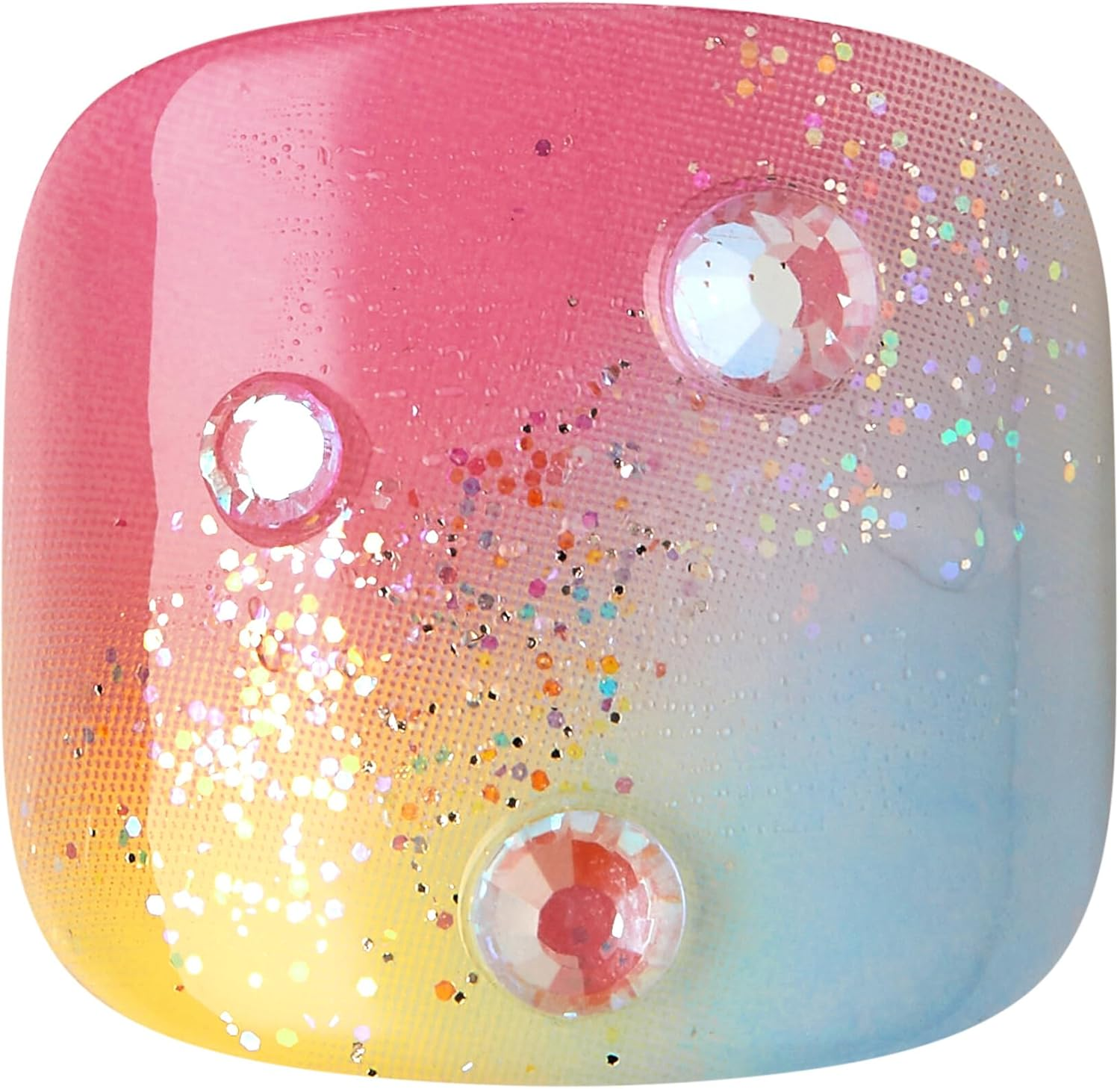 KISS Impress Pedi Rainbow Pink Light Blue Glitter Squoval Toe Nails with 24 Nails Prep Pad 1 Manicure Stick 1 Mini File image number 3