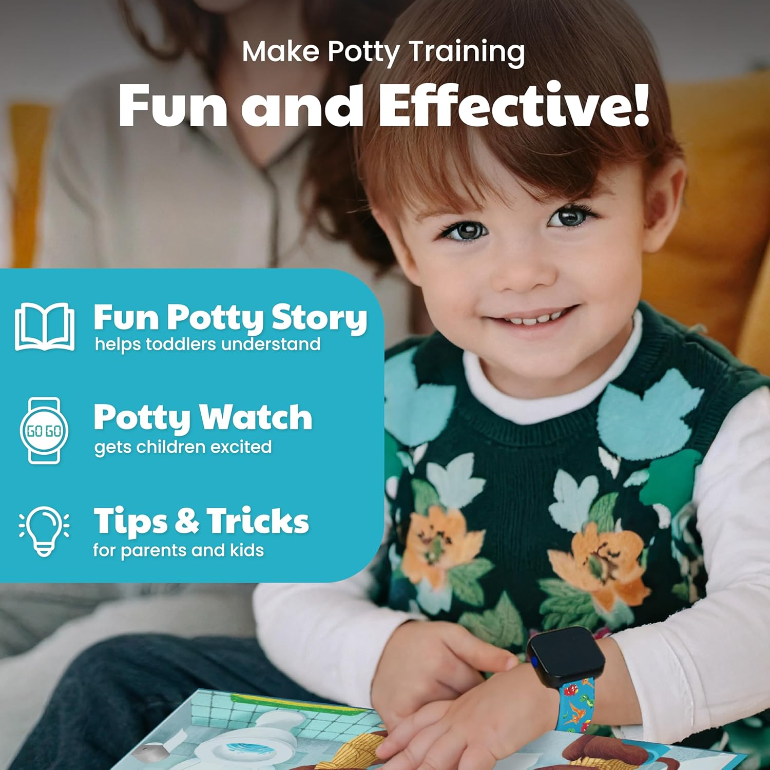 Potty Training Watch & Board Book for Kids &ndash; a Water Resistant Potty Reminder Device for Boys & Girls - Train Your Toddler with Fun Musical or Vibration Reminders and Printed Board Book (Dinosaur) image number 1