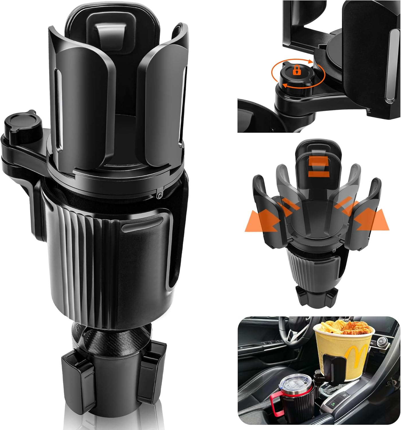 Car Cup Holder Expander, Adjustable Cup Holder Expander for Car with Non-Slip Coaster, Large Cup Holder Extender Adapter with Base Expandable Insert, Fits Less than 5" Bottles & Foods image number 2