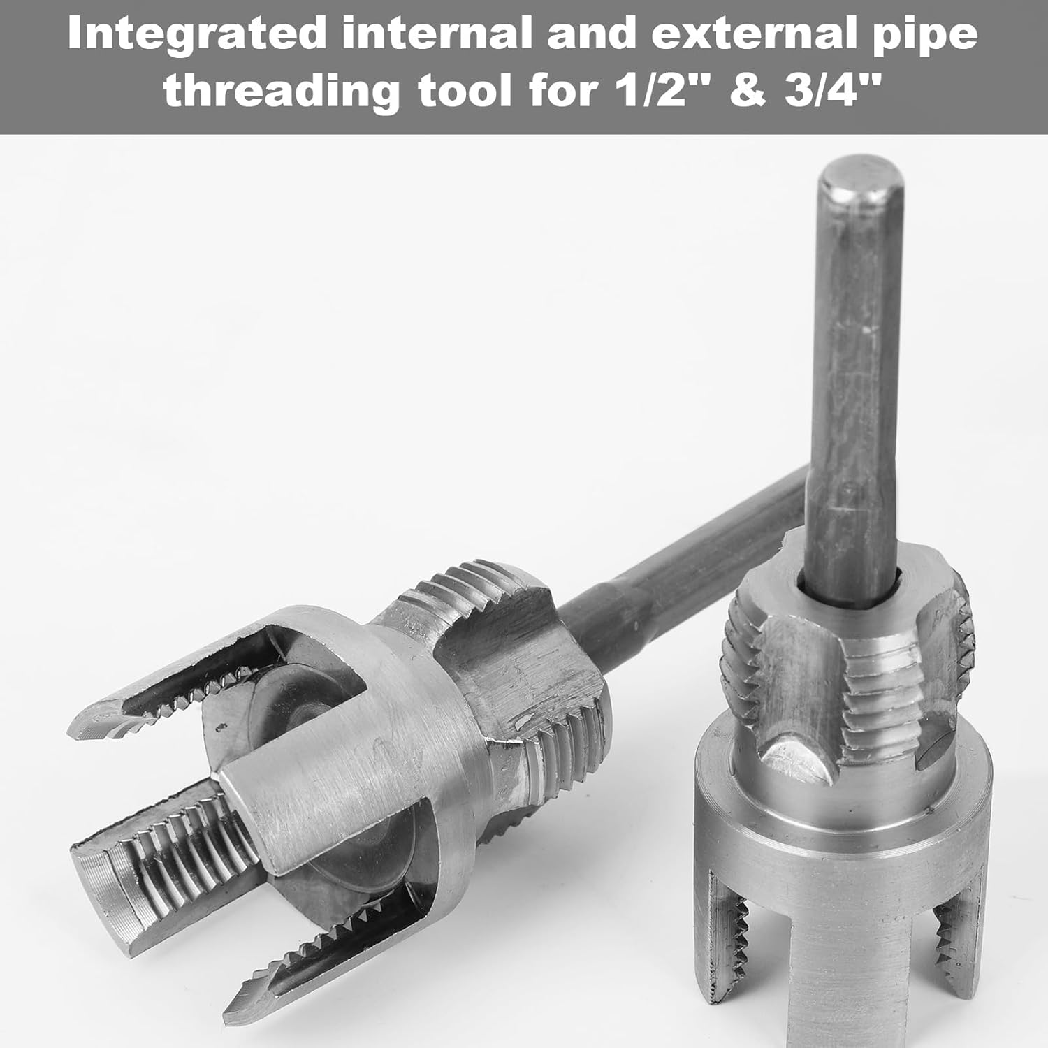 2Pcs Pipe Threading Tool, Dual-Function Integrated Internal & External Pipe Threading Tool Compatible with 1/2'' & 3/4'' Threader Kit for Home Repair image number 4