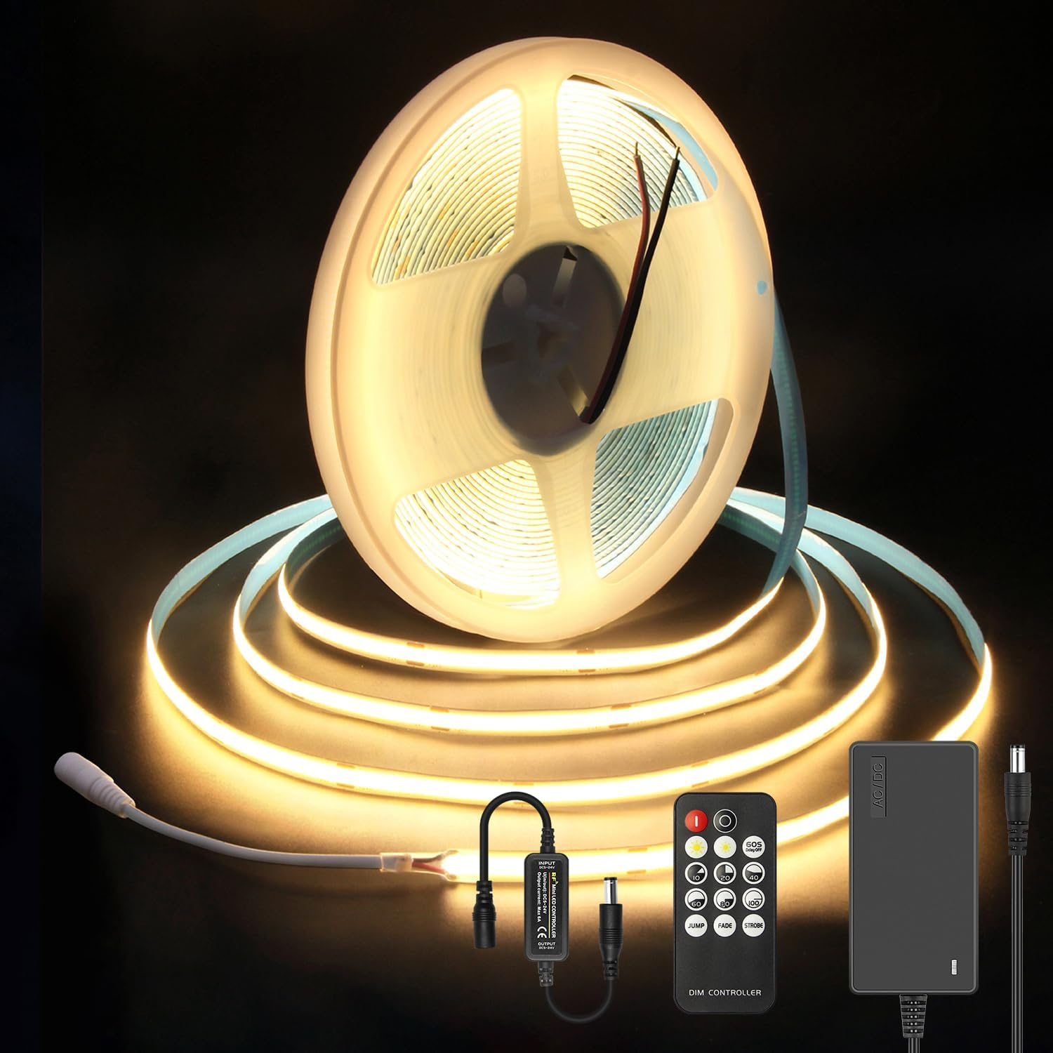 ALITOVE 10M COB LED Strip Lights Kit with Dimmer and Power Adapter Warm White 3000K Uniform Glow 320Leds/M LED Tape Light Flexible LED Lights for Bedroom Home Cabinet Indoor Decoration(Au Plug) image number 3