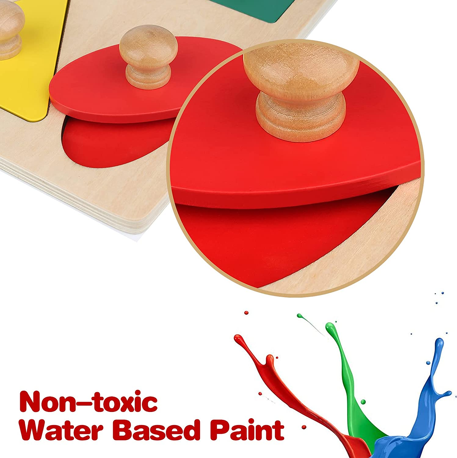 Montessori Wooden Puzzle Board Knob Wooden Puzzle Geometric Shape Puzzle Early Education Material Sensorial Toy for Toddler Shape & Color Sorter image number 2