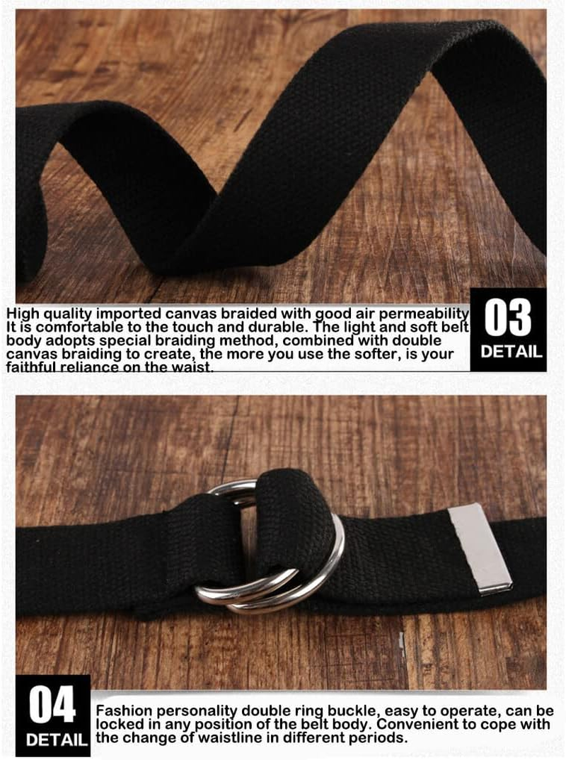 Canvas Metal Waist Belt Men Women Unfading Dual Ring Trimmable Adjustable Stylish Breathable Jeans Belts Waistband image number 6