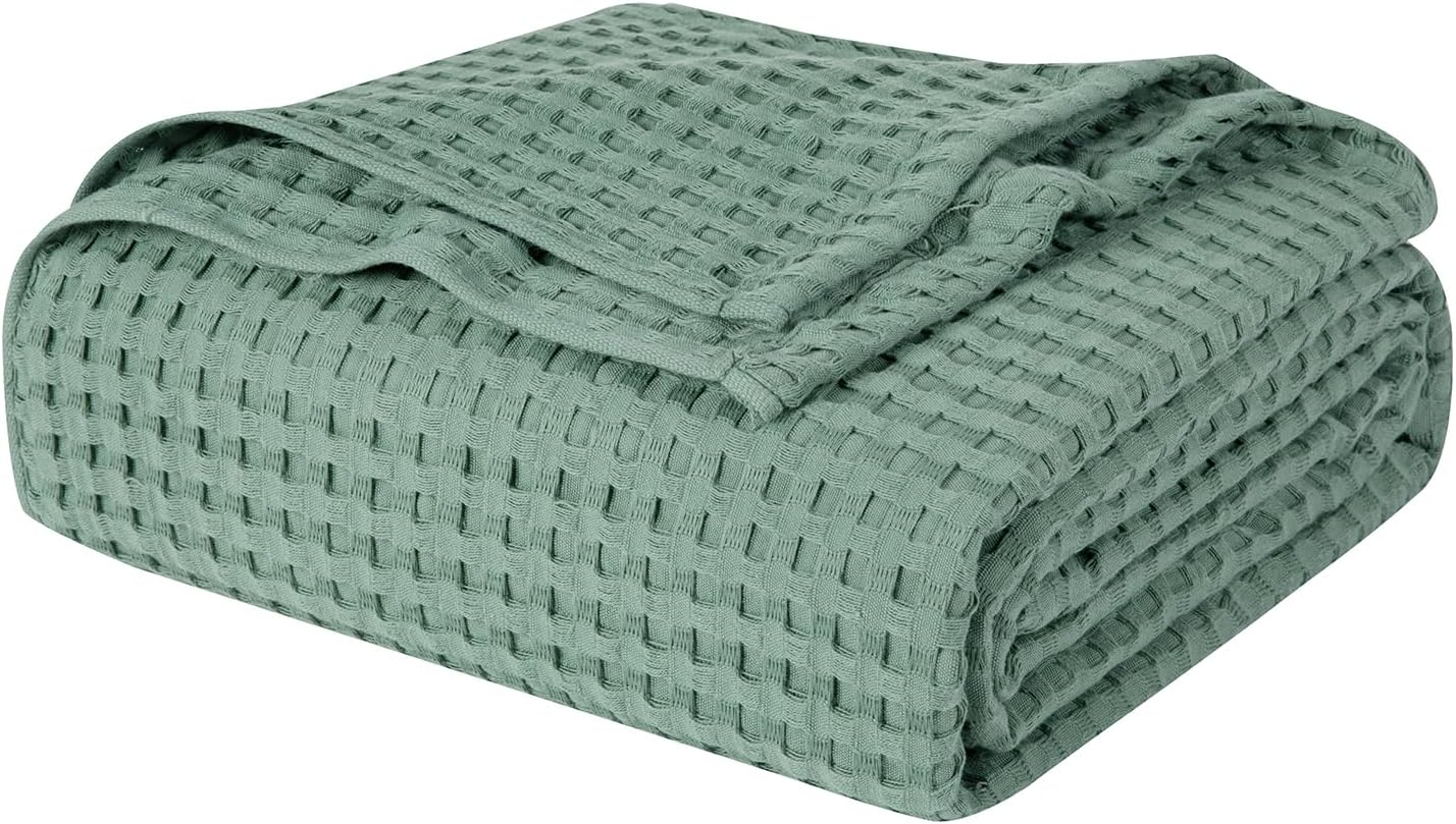 100% Cotton Blanket, Waffle Weave Blanket for Bed and Sofa, Breathable and Soft, 350GSM Premium Cotton, White, 127X152Cm