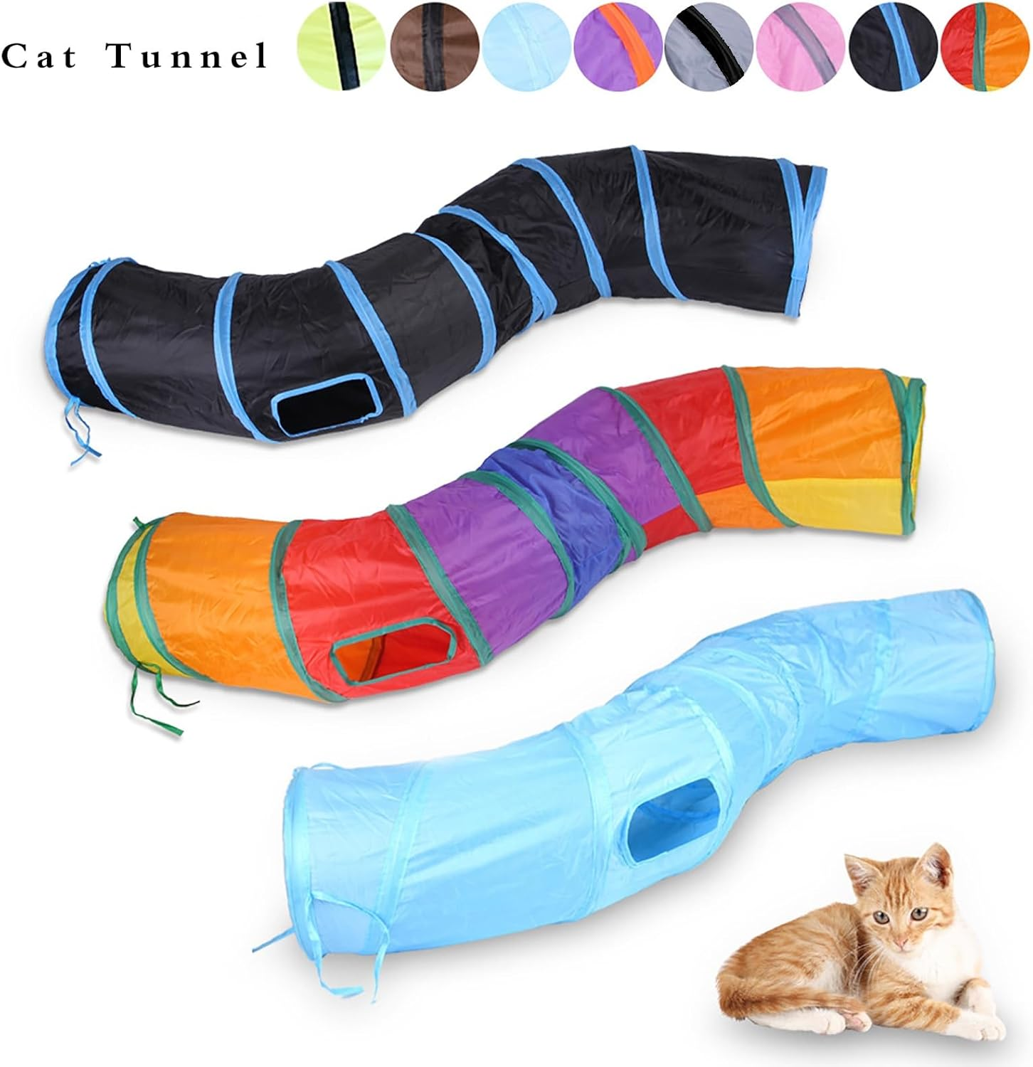 Icagy Cat Tunnel for Indoor Cats Interactive, Rabbit Tunnel Toys, Pet Toys Play Tunnels for Cats Kittens Rabbits Puppies Crinkle Pop up Gray 47" Shape S - Purple image number 5