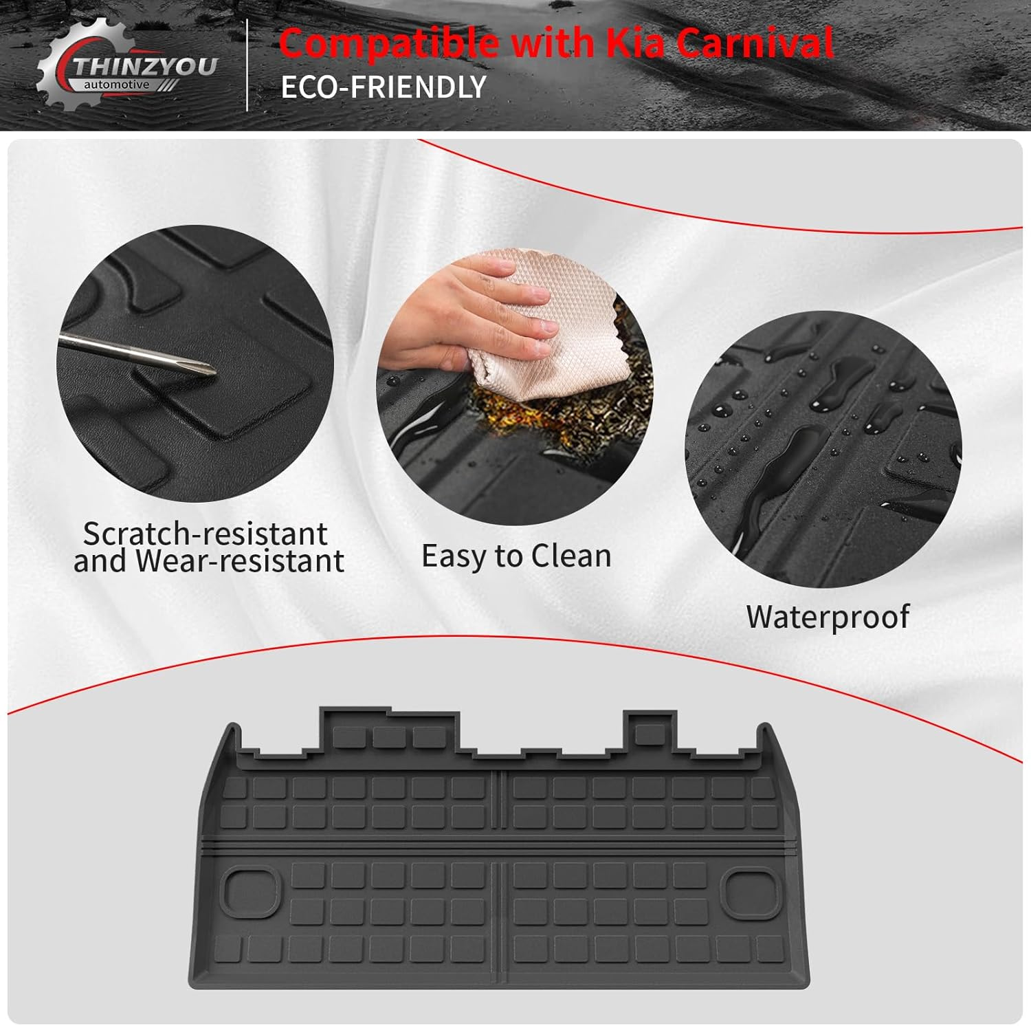 Thinzyou Floor Mats Compatible with 2022-2025 2026 Kia Carnival 8 Seater MPV No Hybrid&Prestige Trunk Liner Cargo Liner Cargo Mat 2024 Carnival Accessories (Floor Mats+Trunk Mat+Backrest Mats) - Backrest Mats+Trunk Mat+Floor Mats image number 4