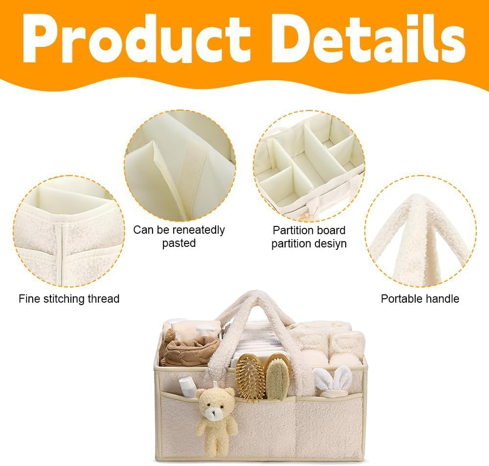 Diaper Caddy Organizer, Storage Basket for Diapers and Wipes,Portable Diaper Storage (Cream Color) image number 4