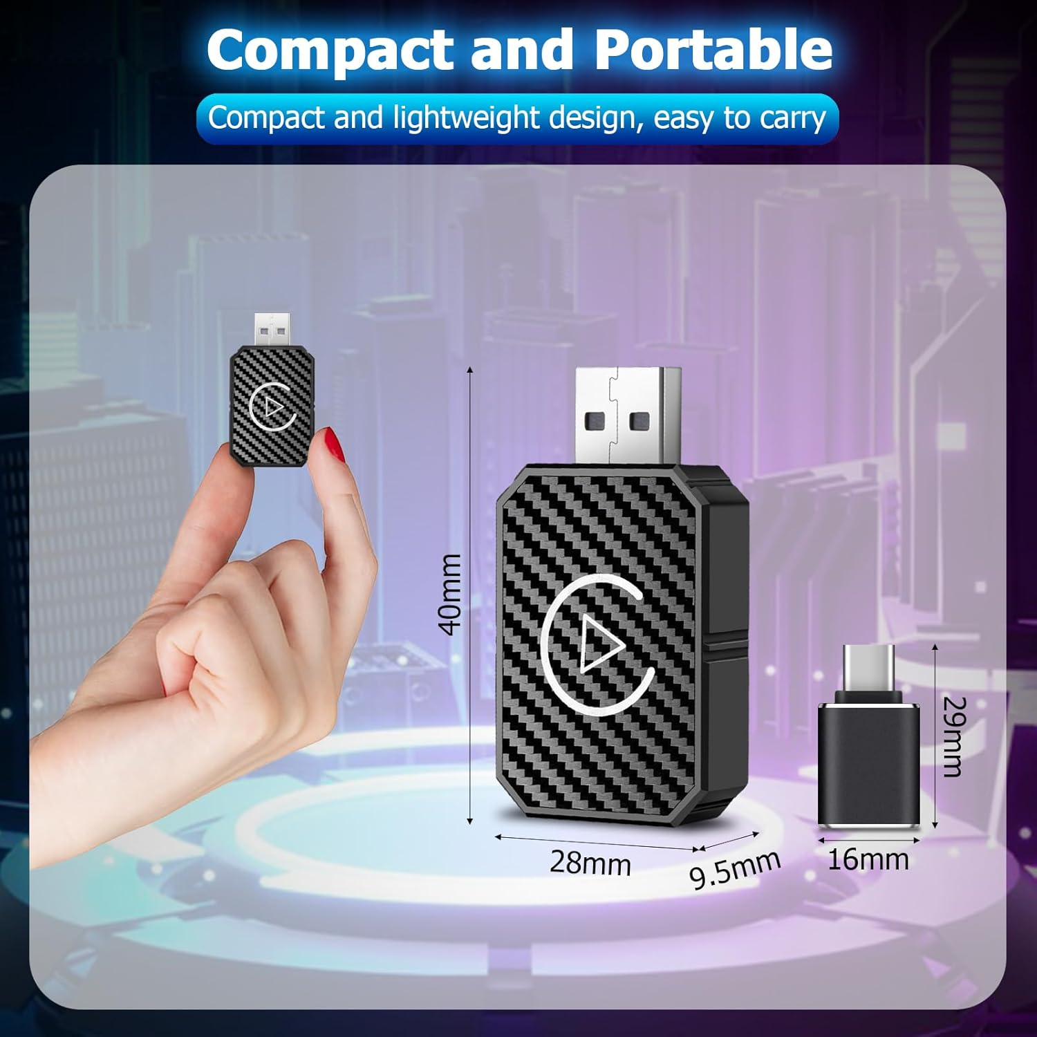 Amtake Wireless Carplay & Android Auto Adapter, Converts Wired to Wireless Carplay Adapter Plug & Play Dongle Compatible with Iphone/Ios 10+/Android 11+, with USB-C image number 1