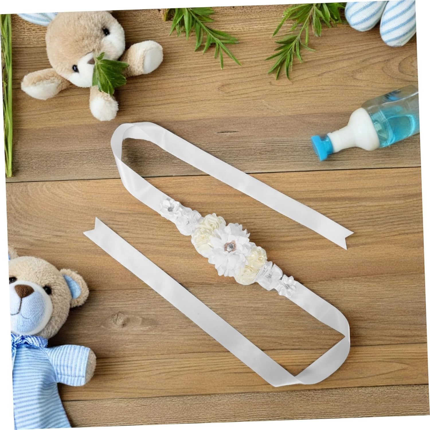 Bestonzon Adjustable Maternity Flower Sash Belt for Pregnant Women Soft Breathable Belly Band with Gentle Compression Support for Shower Pregnancy Photos and Party Accessories