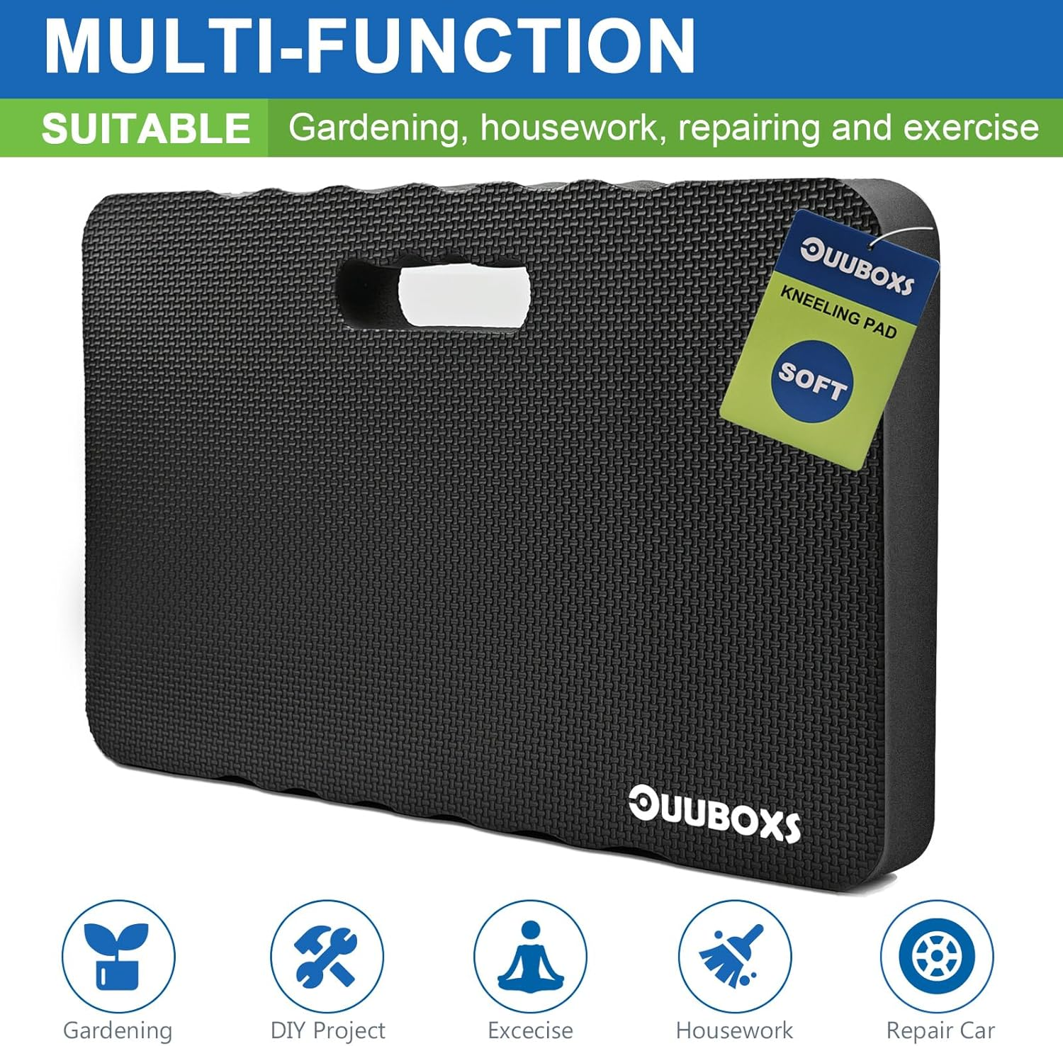 UUBOXS Premium Thick Kneeling Pad, Extra Soft Foam Garden Kneeling Mat, Comfort Kneeler Cushion for Gardening, Yard Work, Exercise, Baby Bath, 17.5 X 11 X 1.5 Inch, Black