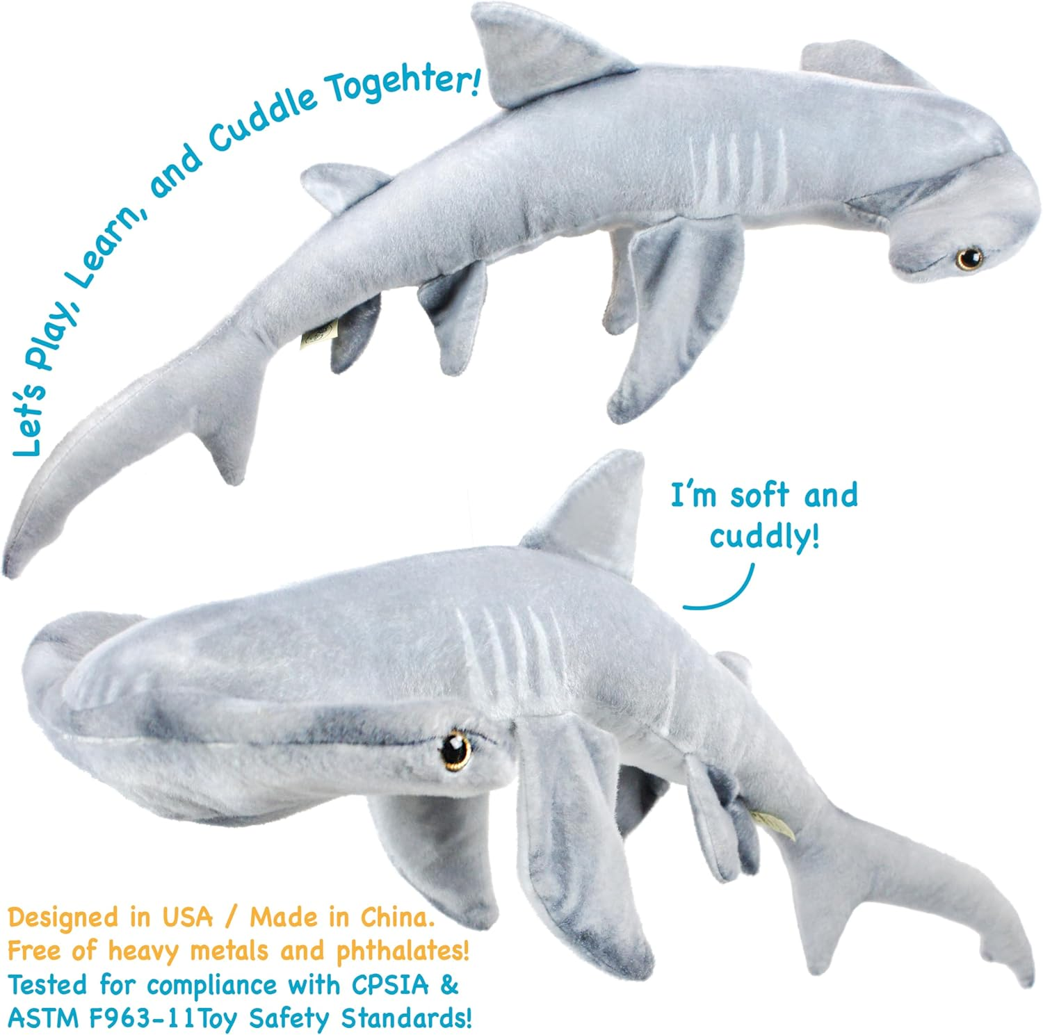 VIAHART MC the Hammerhead Shark - 31 Inch Stuffed Animal Plush - by Tigerhart Toys image number 3