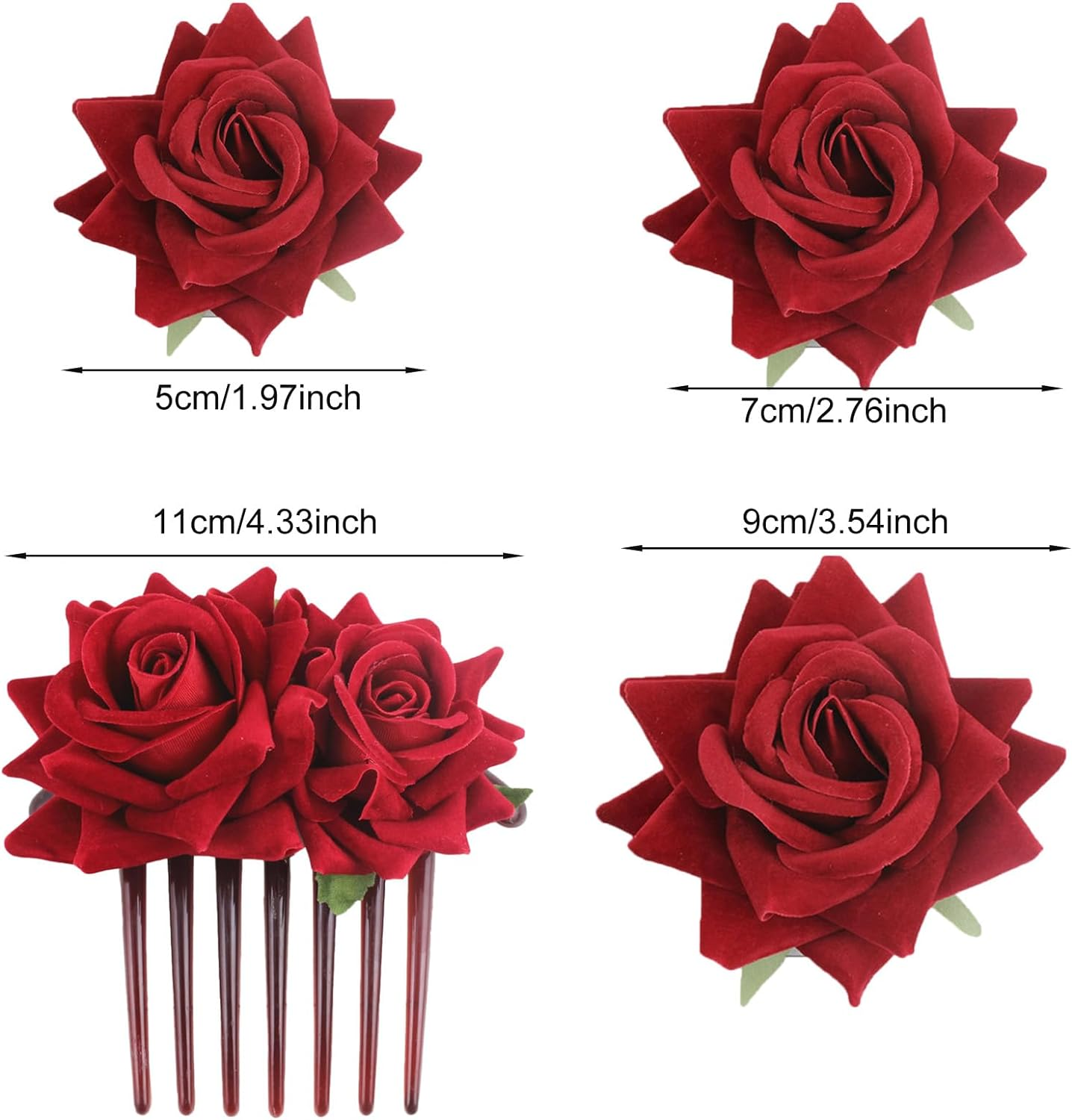 SUNTRADE Pack of 4 Women'S Rose Hairpin, Bridal Rose Brooch Hair Clip, Wedding Floral Clips for Women, Girls, Party, Wedding (Red) - Black image number 6