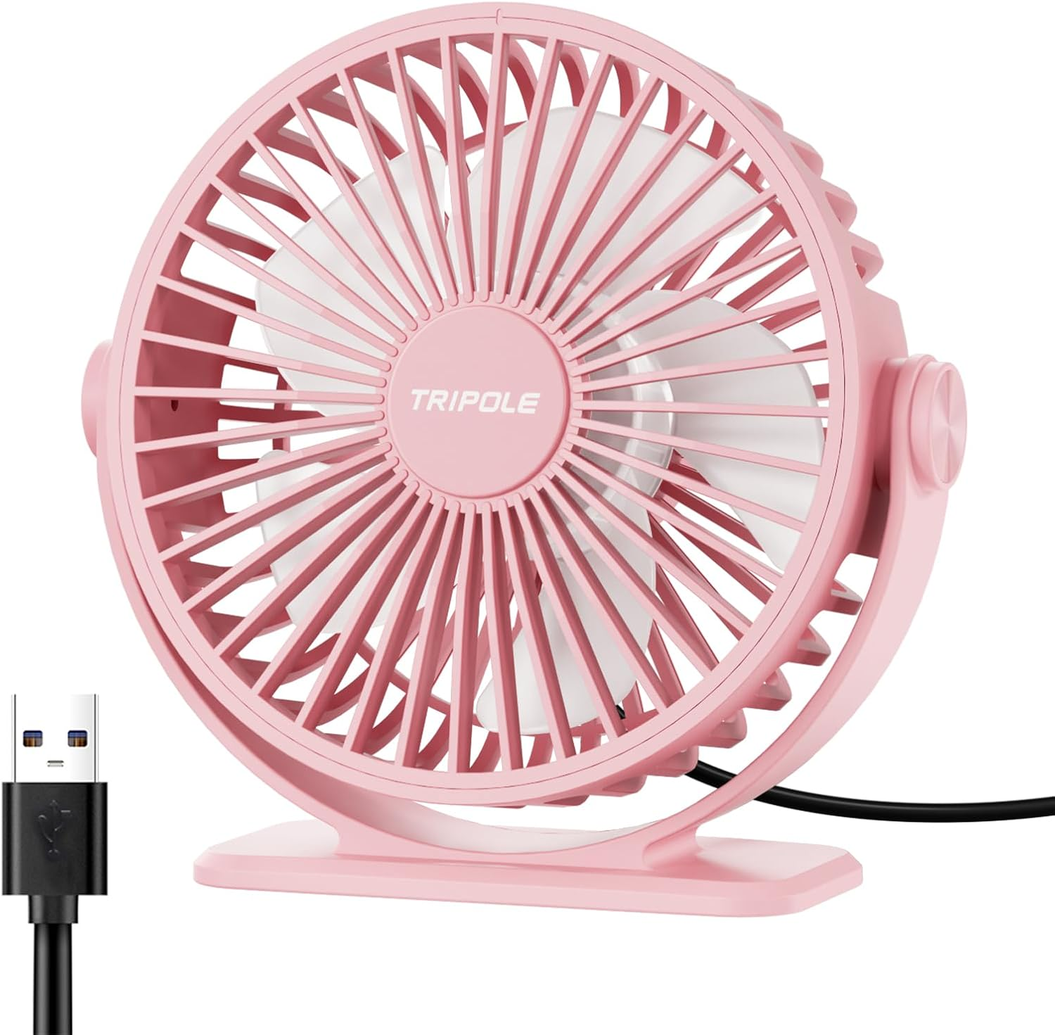 Tripole Desk Fan USB Powered Portable Mini Fans with 3 Speeds Quiet Plug in Small Fans 360&deg;Rotation Head for Desktop Office Home Travel No Battery (Black)