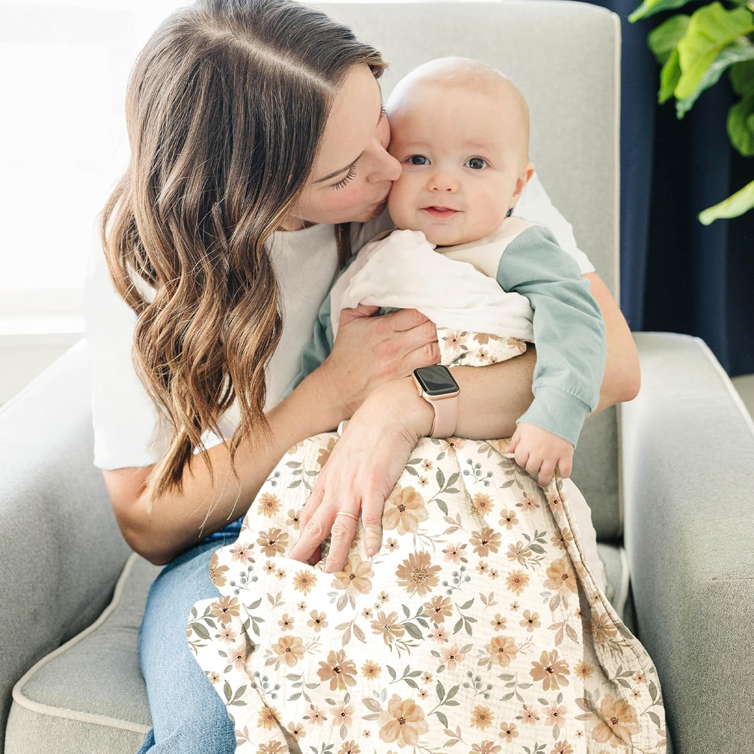 Konssy Baby Blankets for Unisex Boys Girls, Super Soft Nursery Minky Blankets with Muslin Cotton Front and Dotted Fleece Backing, Printed Bed Throws Newborn image number 2