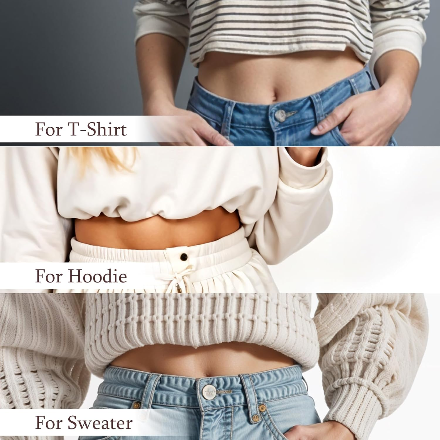 Qianyu 2 Pcs Crop Top Tuck Waist Band Womens Elastic Belt Adjustable Crop Shirt Tuck Band Invisible Stretch Belt Tucking Sweater Tuck Band Flat Buckle Waist Belts for Women Change Style of Tops image number 2