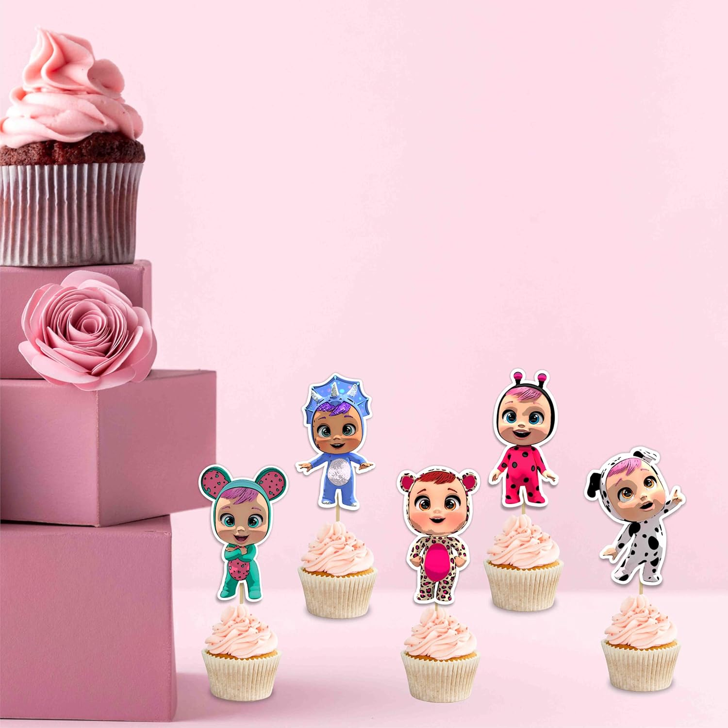Cry Babes Cupcake Toppers &ndash; Cute Baby Doll-Inspired Party Decorations for Girls Birthday, Baby Shower, Toy-Themed Celebration or Kids Party Favors image number 1
