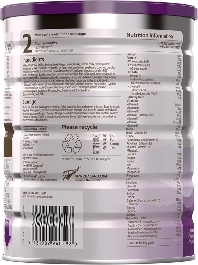 A2 Platinum Premium Infant Formula Stage 1 from Birth 900G X 6