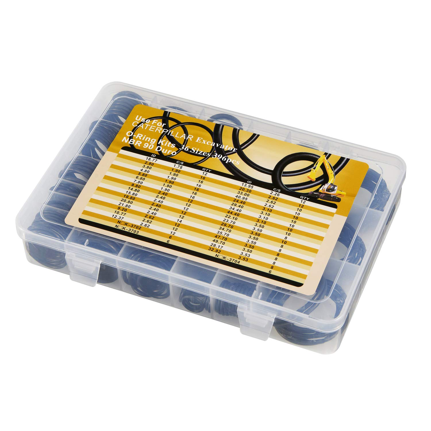 396 PCS Nitrile 90 Duro O-Ring Kit for Hydraulic Pipe Pump, Caterpillar Excavator, Black, 37Mm, Kit of 1 image number 2