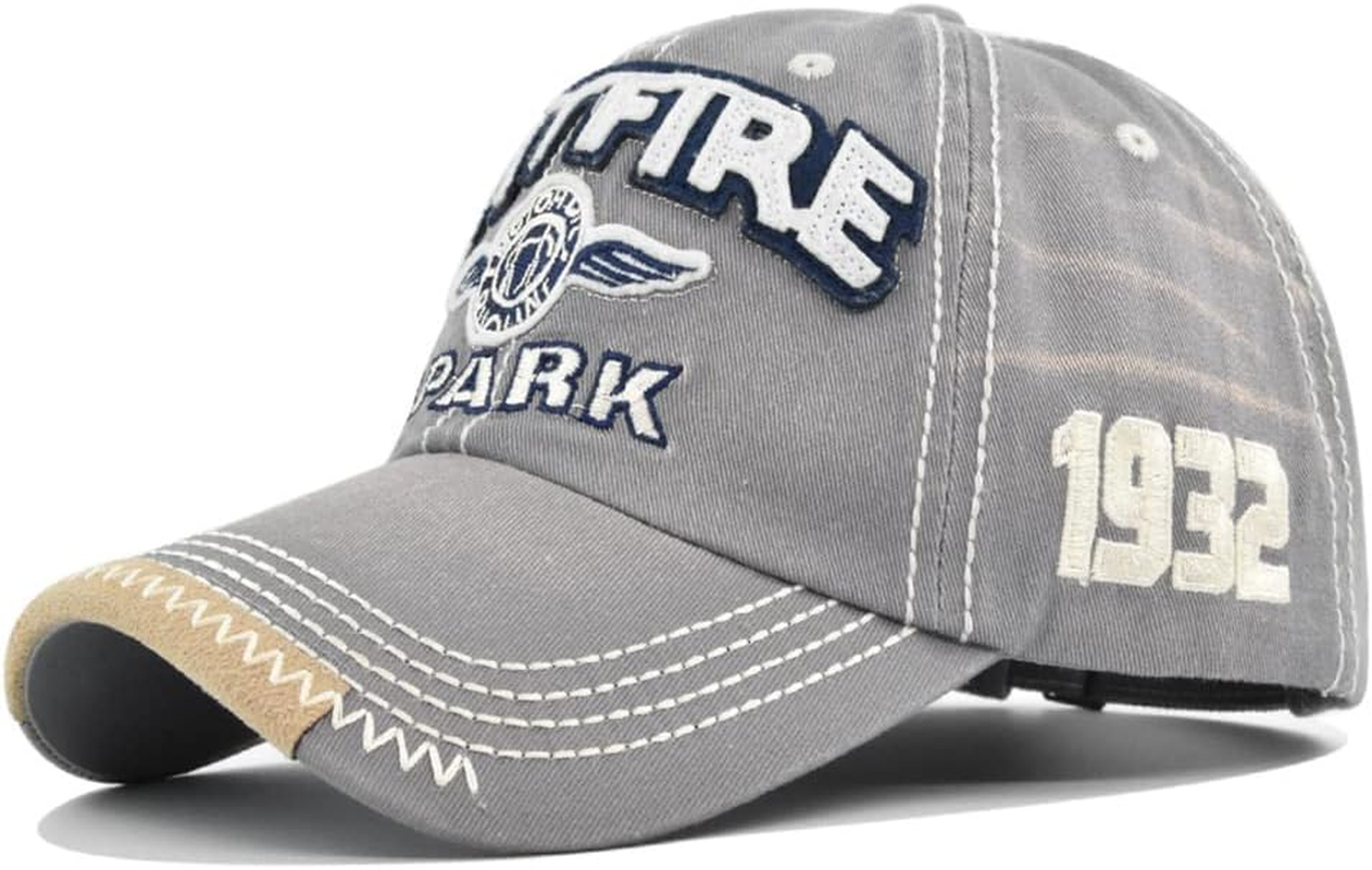 YULOONG Vintage Baseball Cap Embroidery Spitfire Washed Denim Trucker Cap 100% Cotton Sun Hat for Men Women Adjustable Size