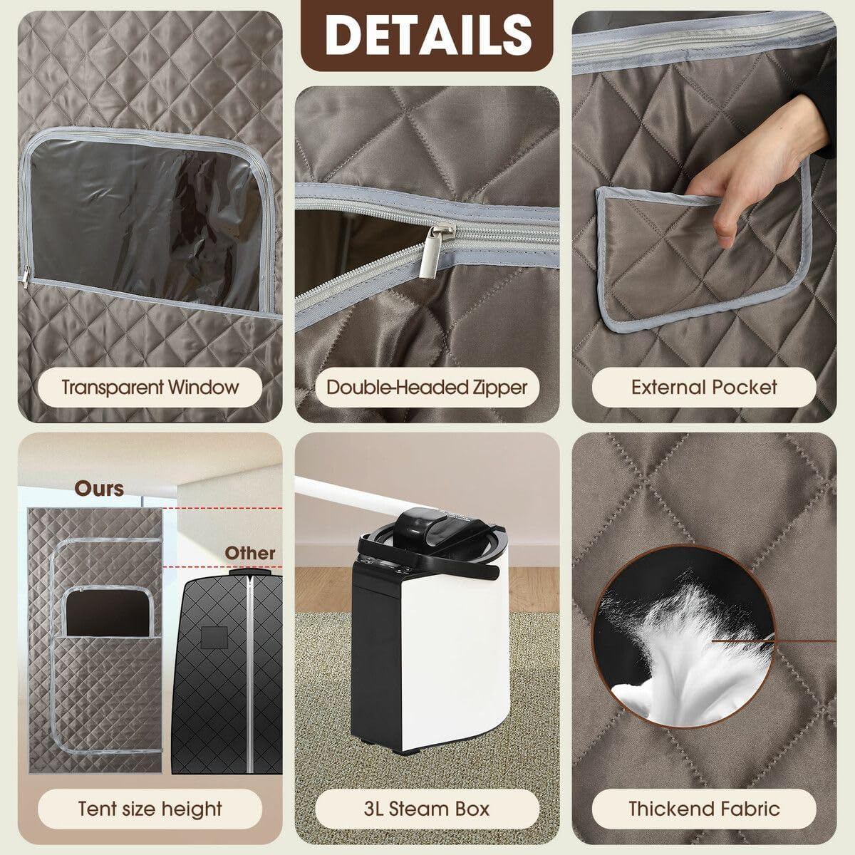 AUSWAY Sauna Box, Portable Sauna for Home, Steam Sauna Accessories Sauna Tent, Personal Sauna Steamer with 3L Steamer Heater 9 Levels image number 4