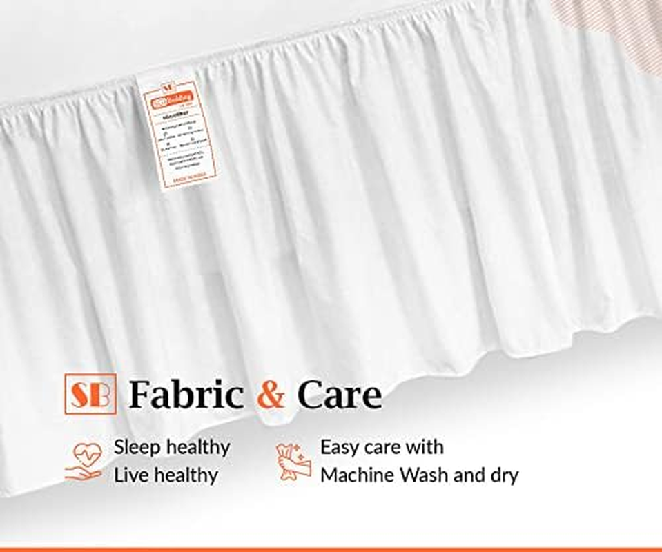 53Cm(21") Drop King-Single Size White Ruffled Bed Skirt Split Corner Pleated Style Easy Fit Easy Care Fade & Wrinkle Resistant-Cotton Micorfiber Made image number 4