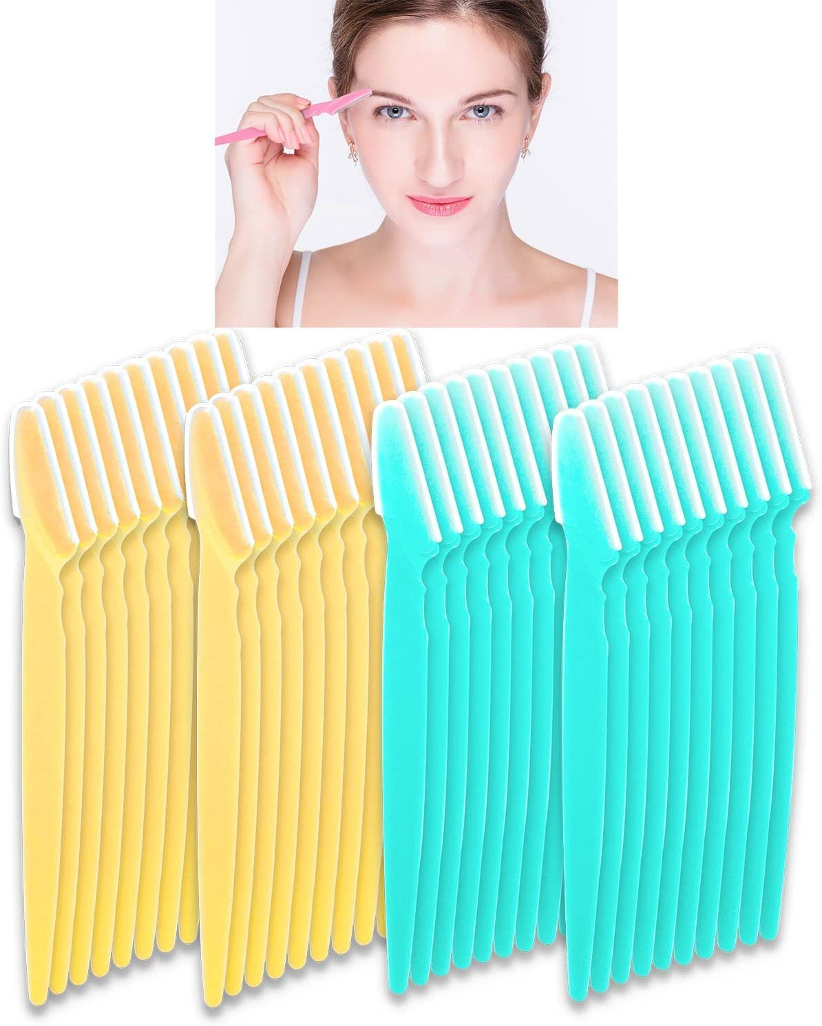 Eyebrow Razor for Women, Beoffer 40Pcs Multipurpose Exfoliating Dermaplaning Tool Face Razor and Eyebrow Razors for Women Man with Precision Cover (Pink Yellow)