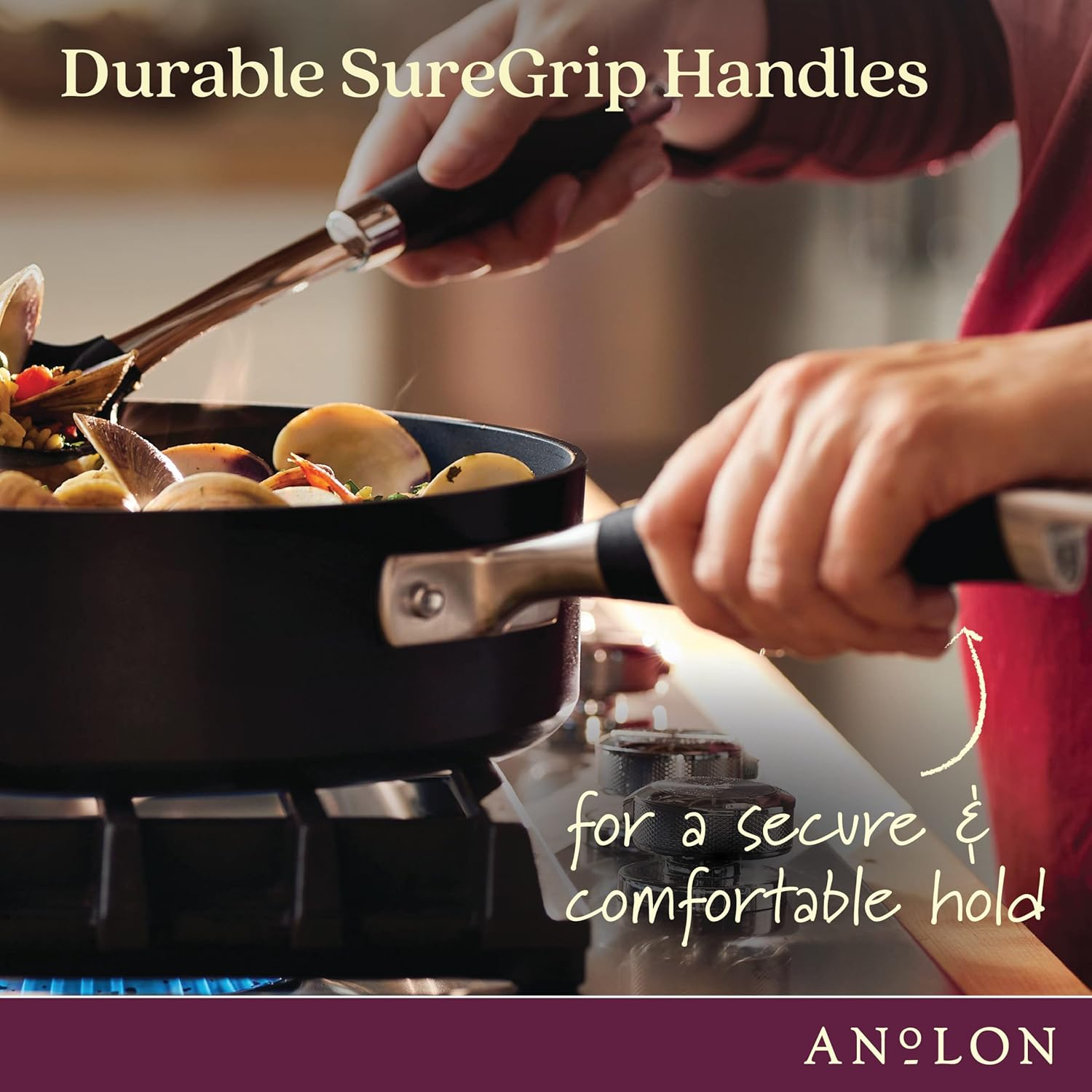 Anolon Advanced Home Non Stick 30Cm/4.98L Covered Saute Pan with Helper Handle, Frying Pan, Pots and Pans, Oven Safe, Onyx with Lid image number 4